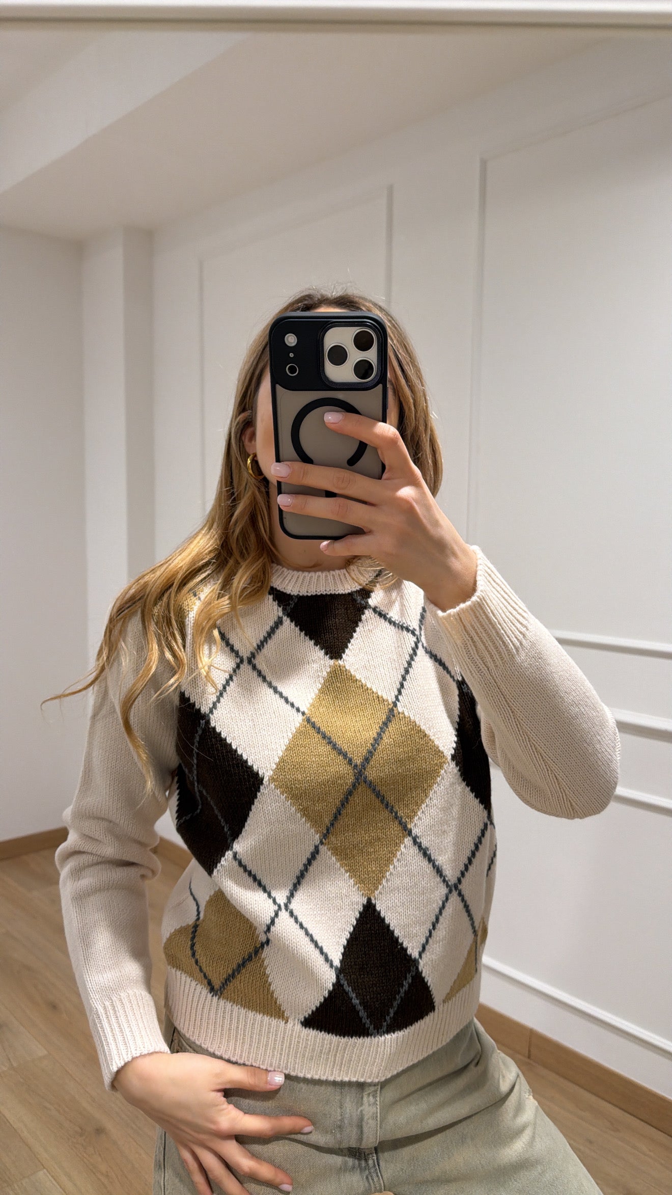 Pull girocollo a rombi in lana e alpaca Tensione IN