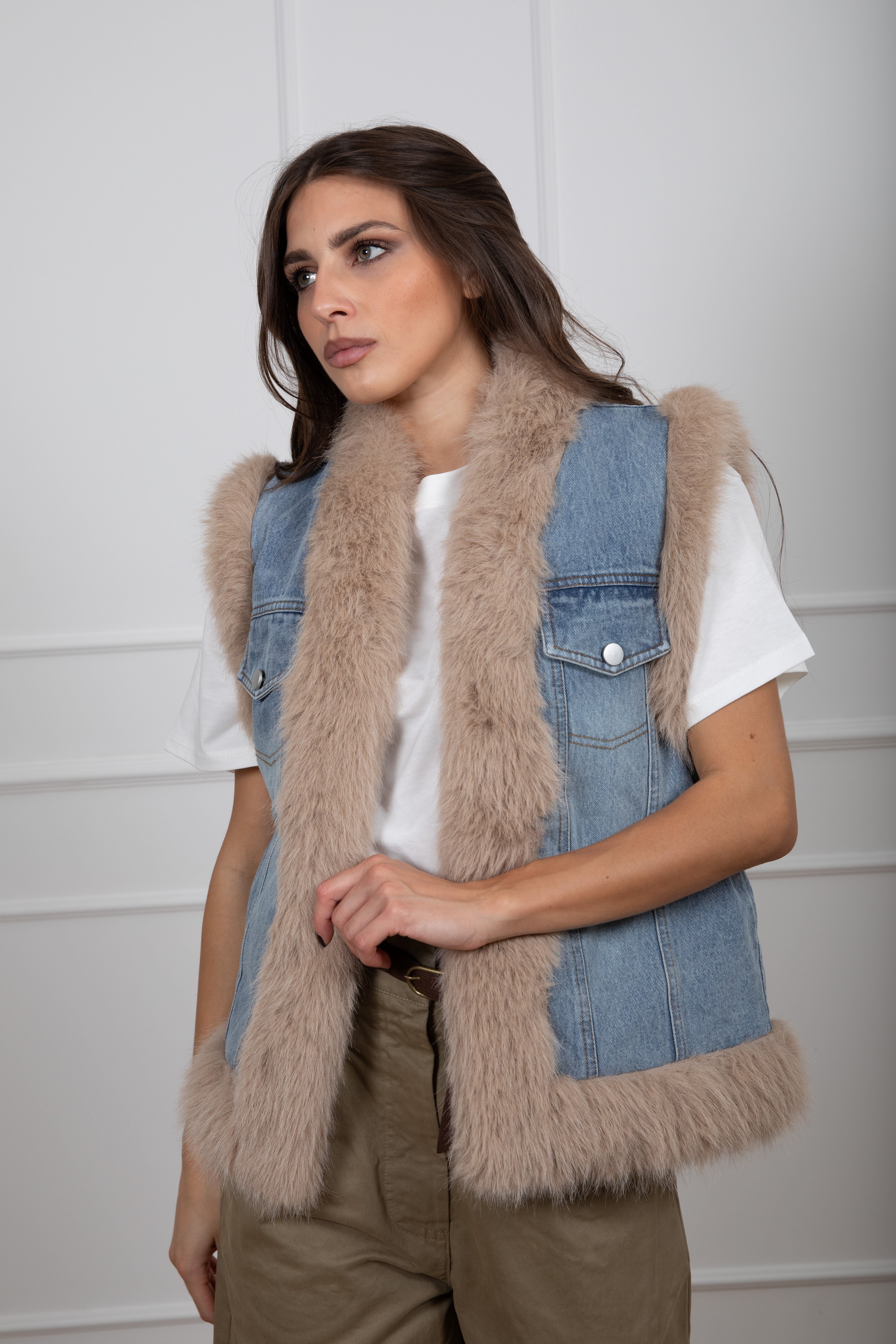 Gilet in jeans con eco-pelliccia Dixie