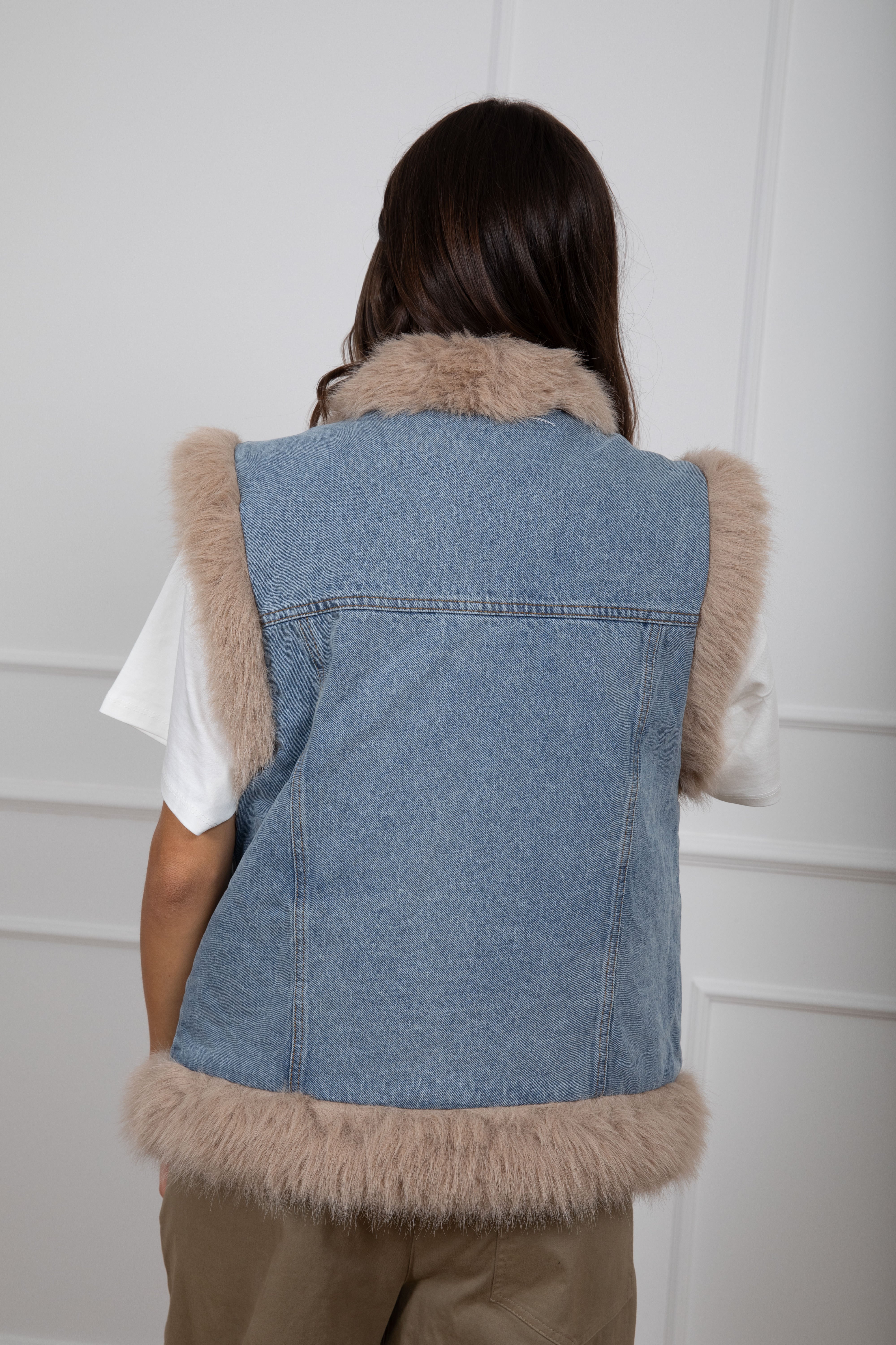 Gilet in jeans con eco-pelliccia Dixie