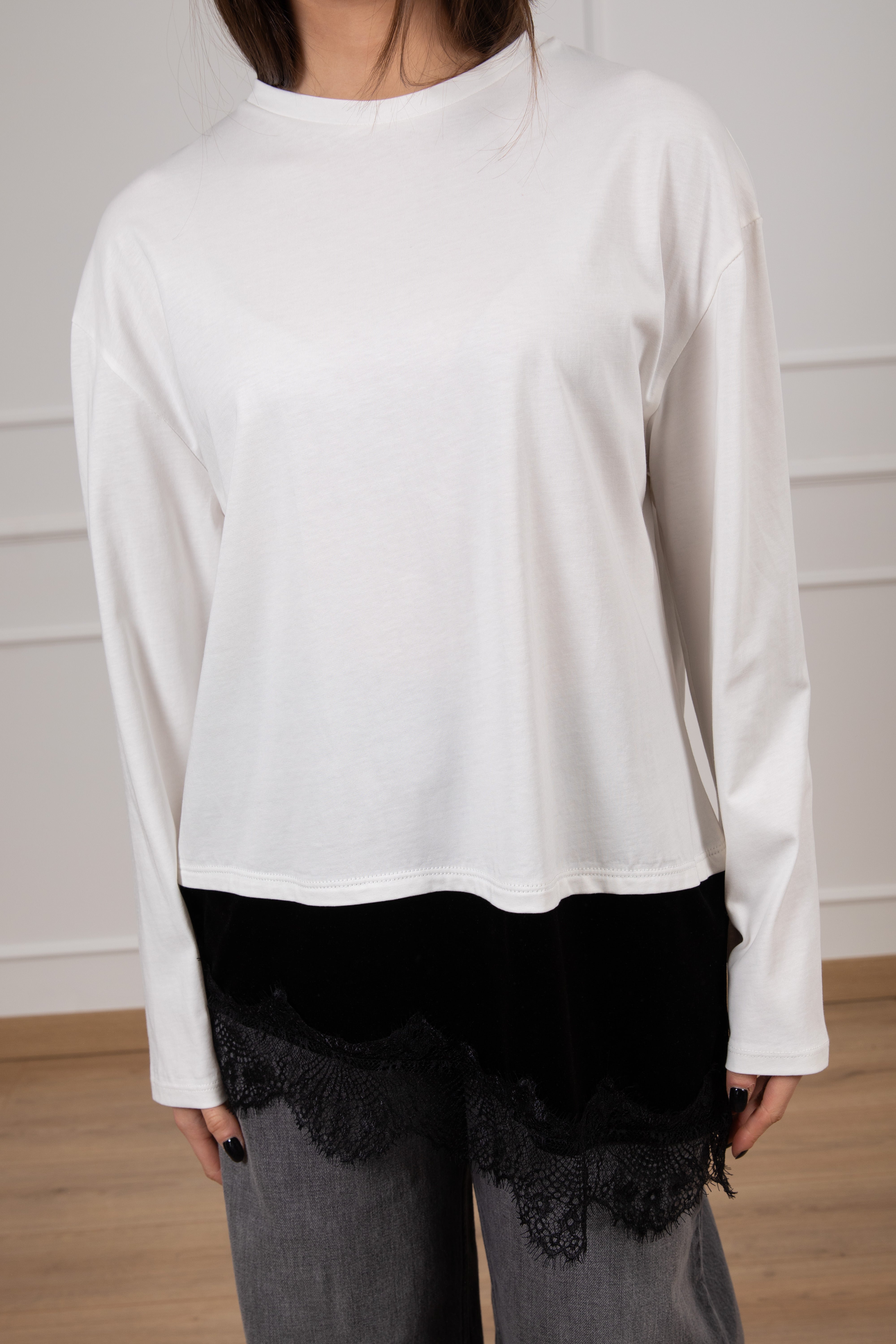 T-shirt con inserto lingerie in ciniglia Tensione IN