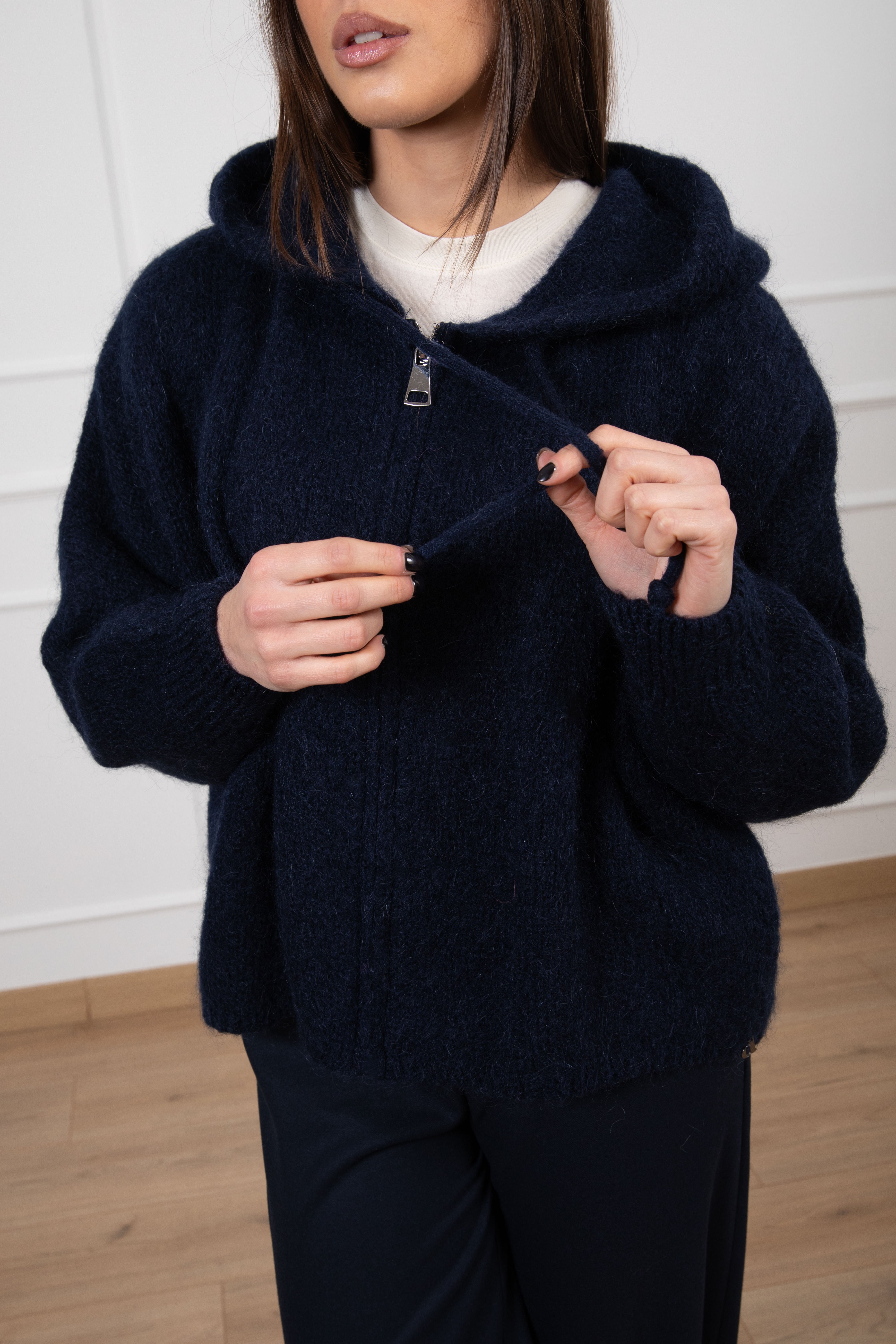 Felpa in mohair con zip e cappuccio Dixie