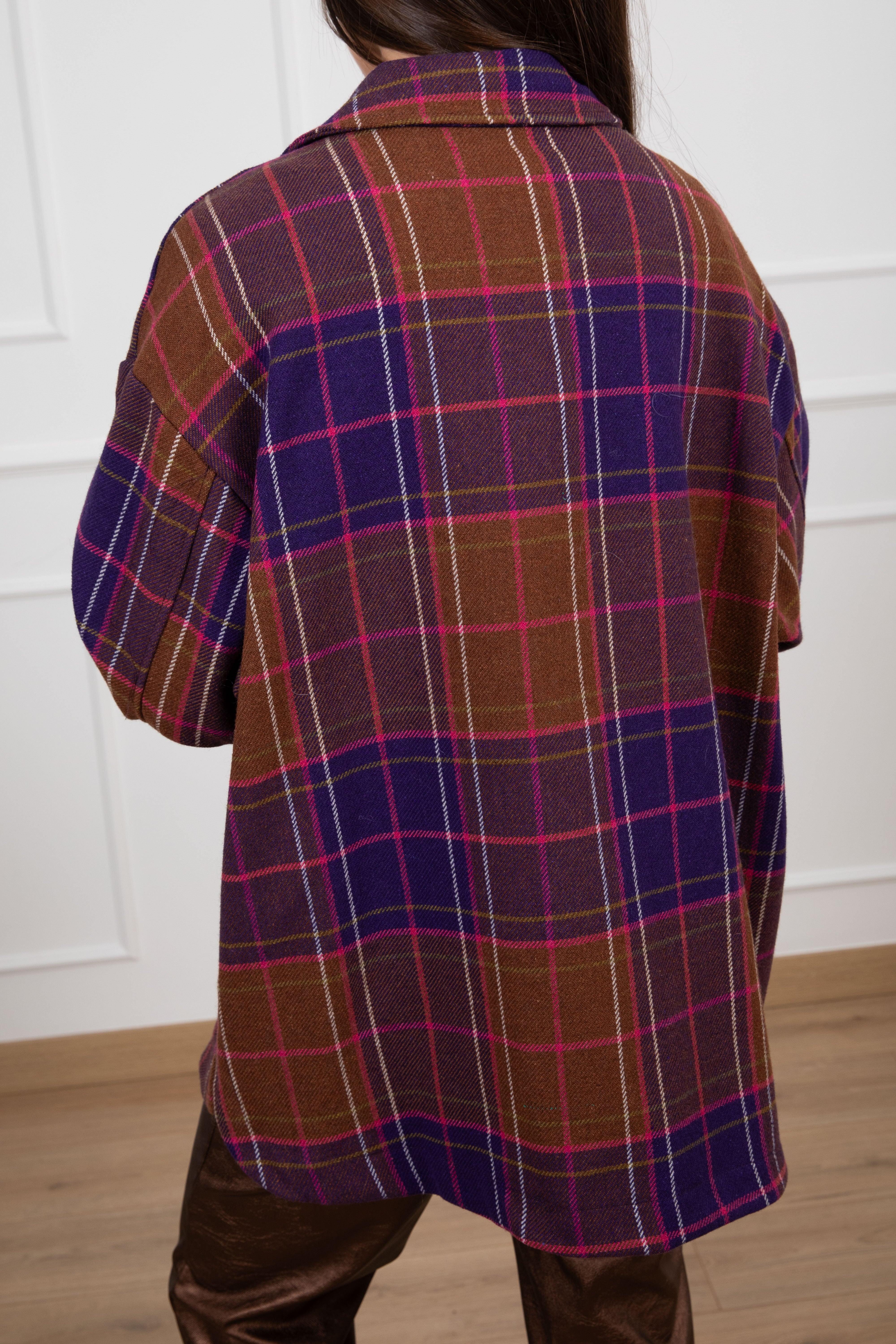 Camicia check viola con spilla Motel