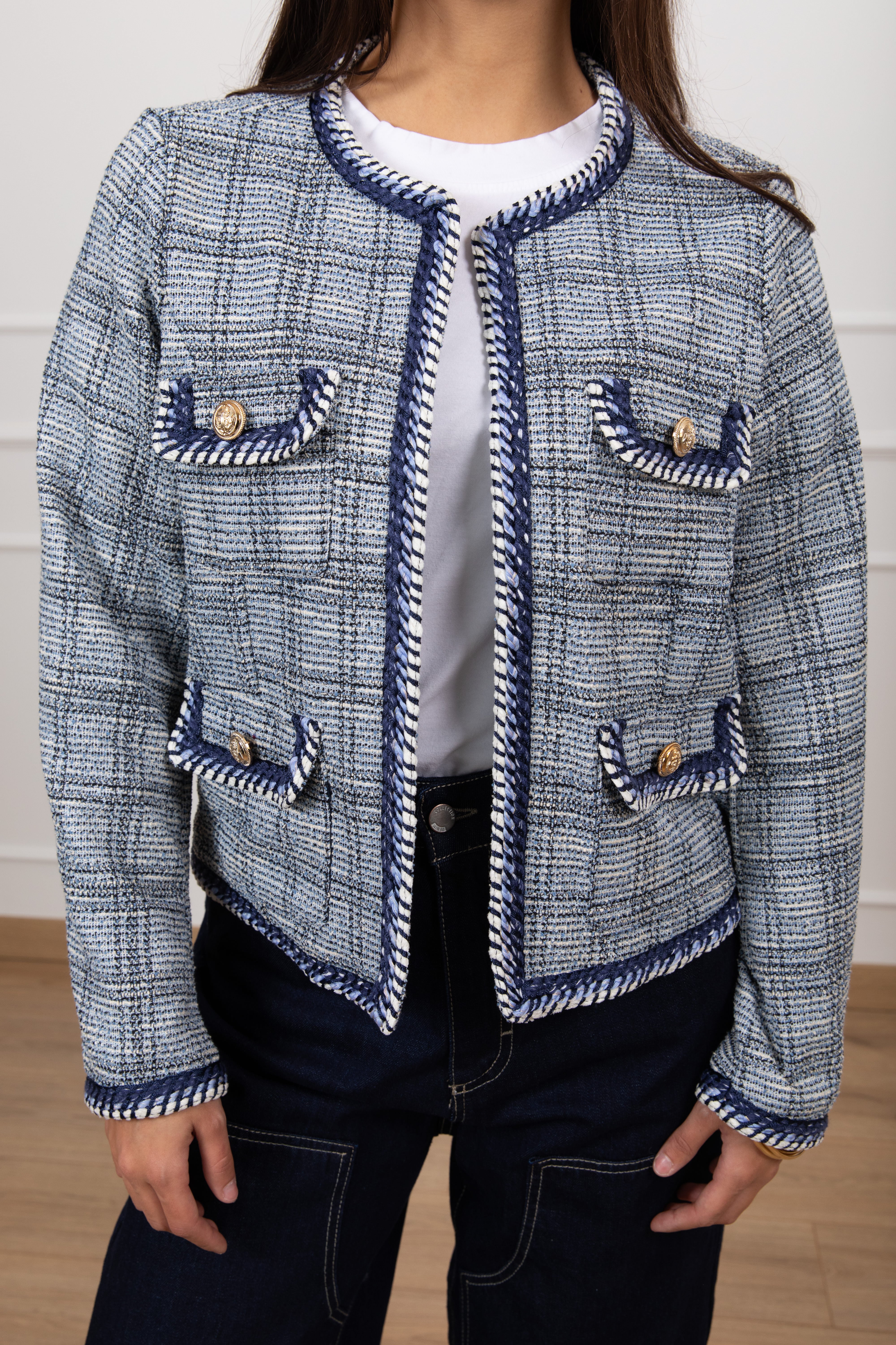 Giacchino tweed con profilo a contrasto ViCOLO