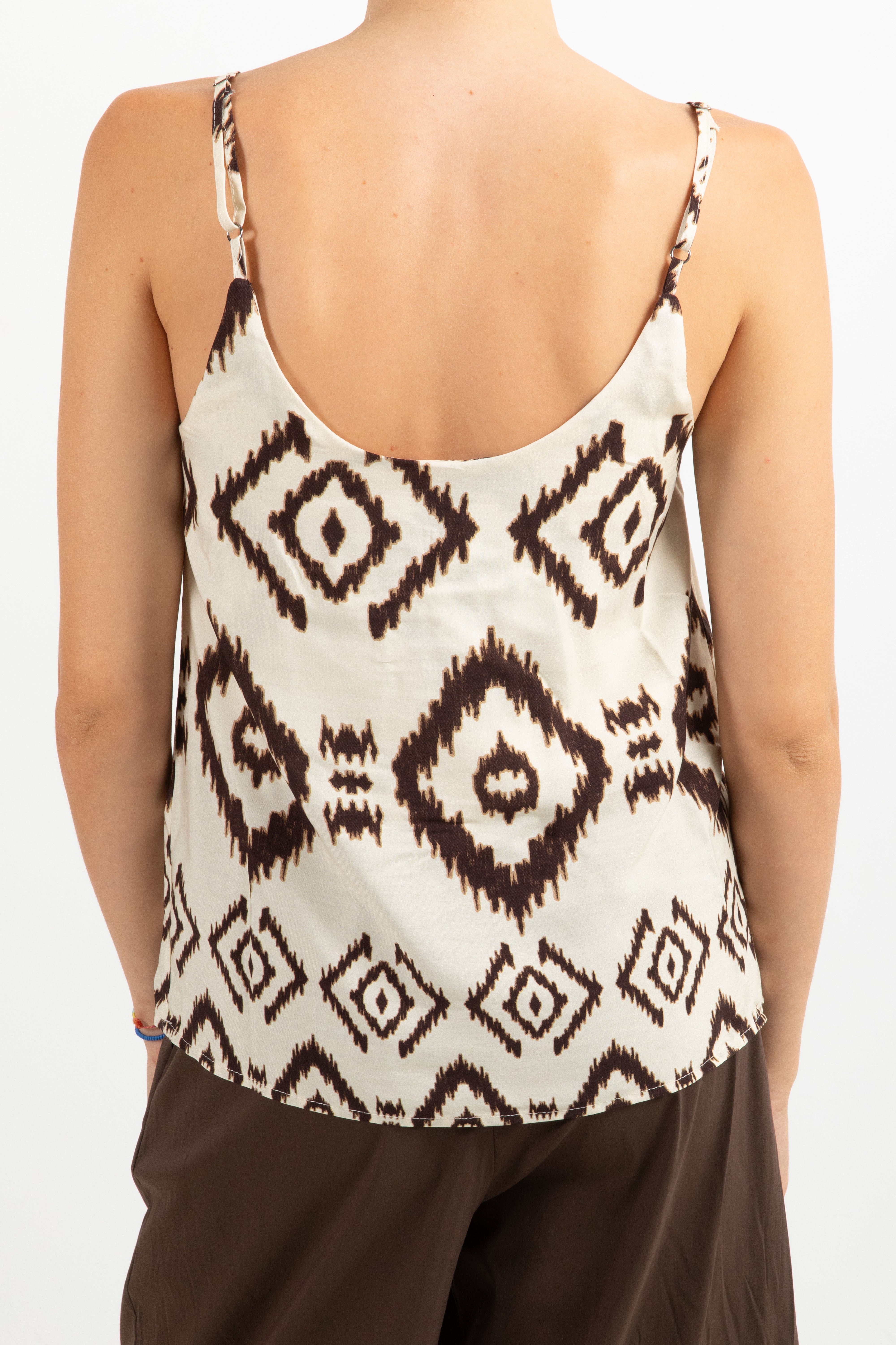 Top bretella fantasia ikat panna ViCOLO