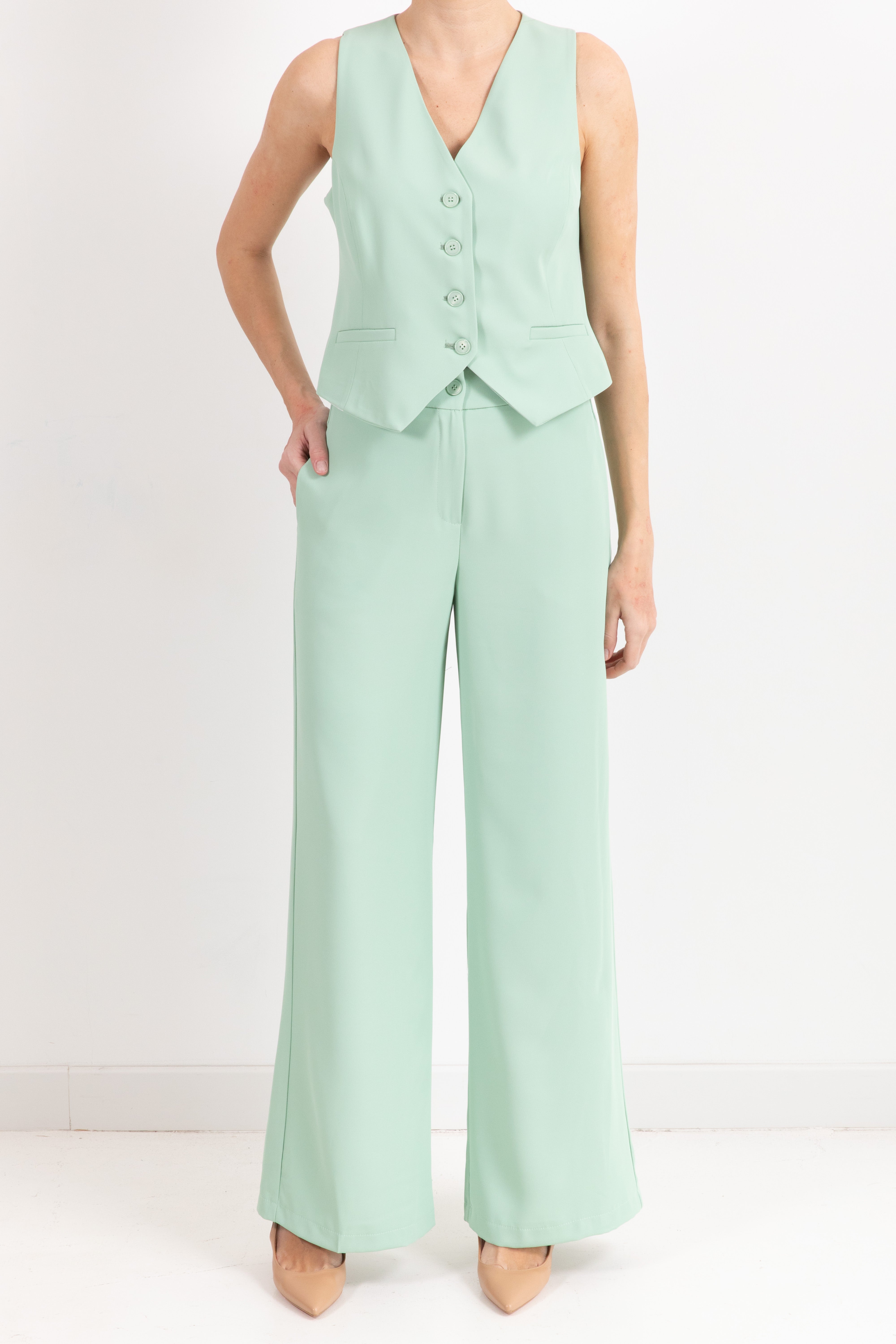 Coordinato in tessuto fluido gilet e pantalone con elastico sul retro Tensione IN