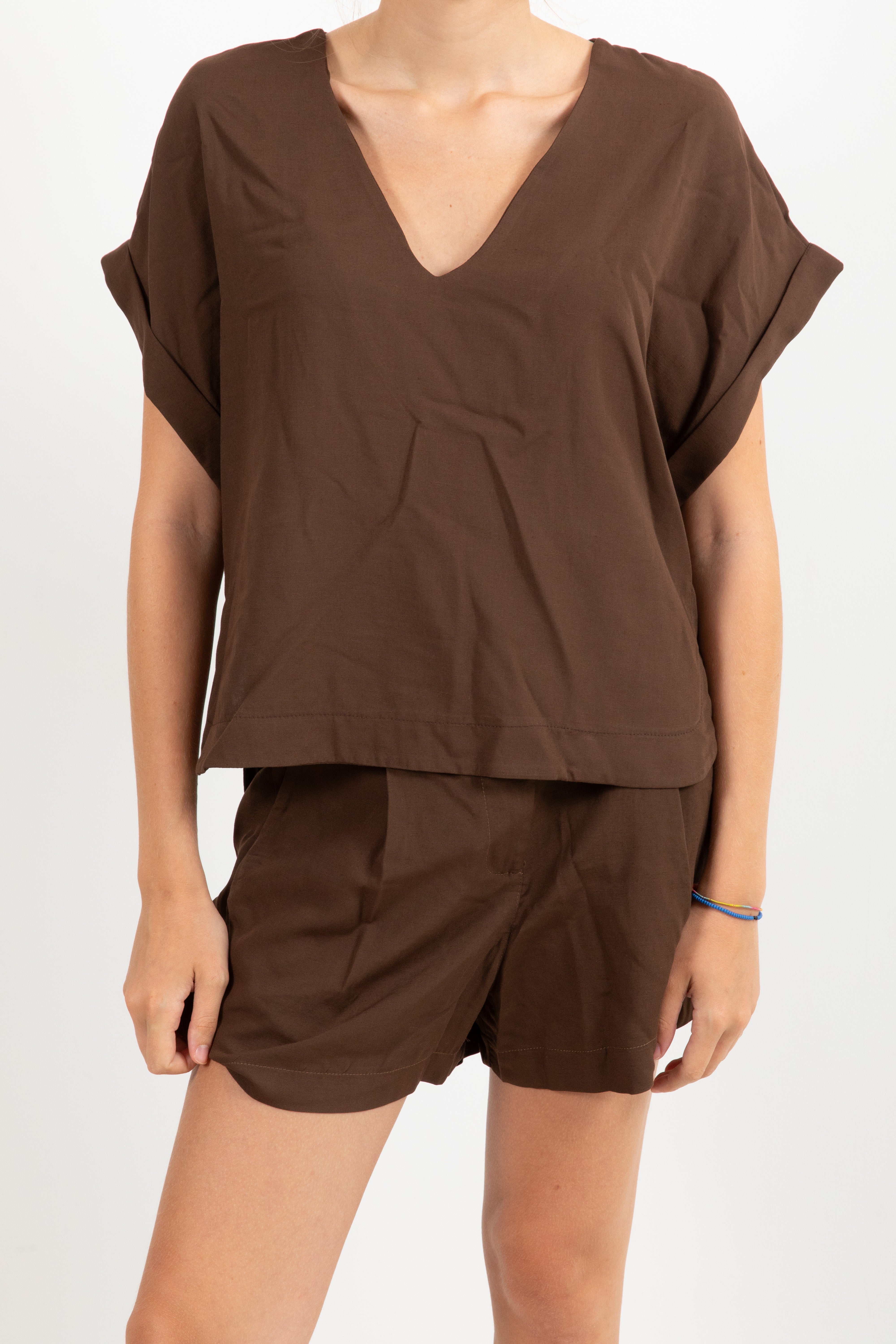 Coordinato blusa scollo a "V" e bermuda Dixie