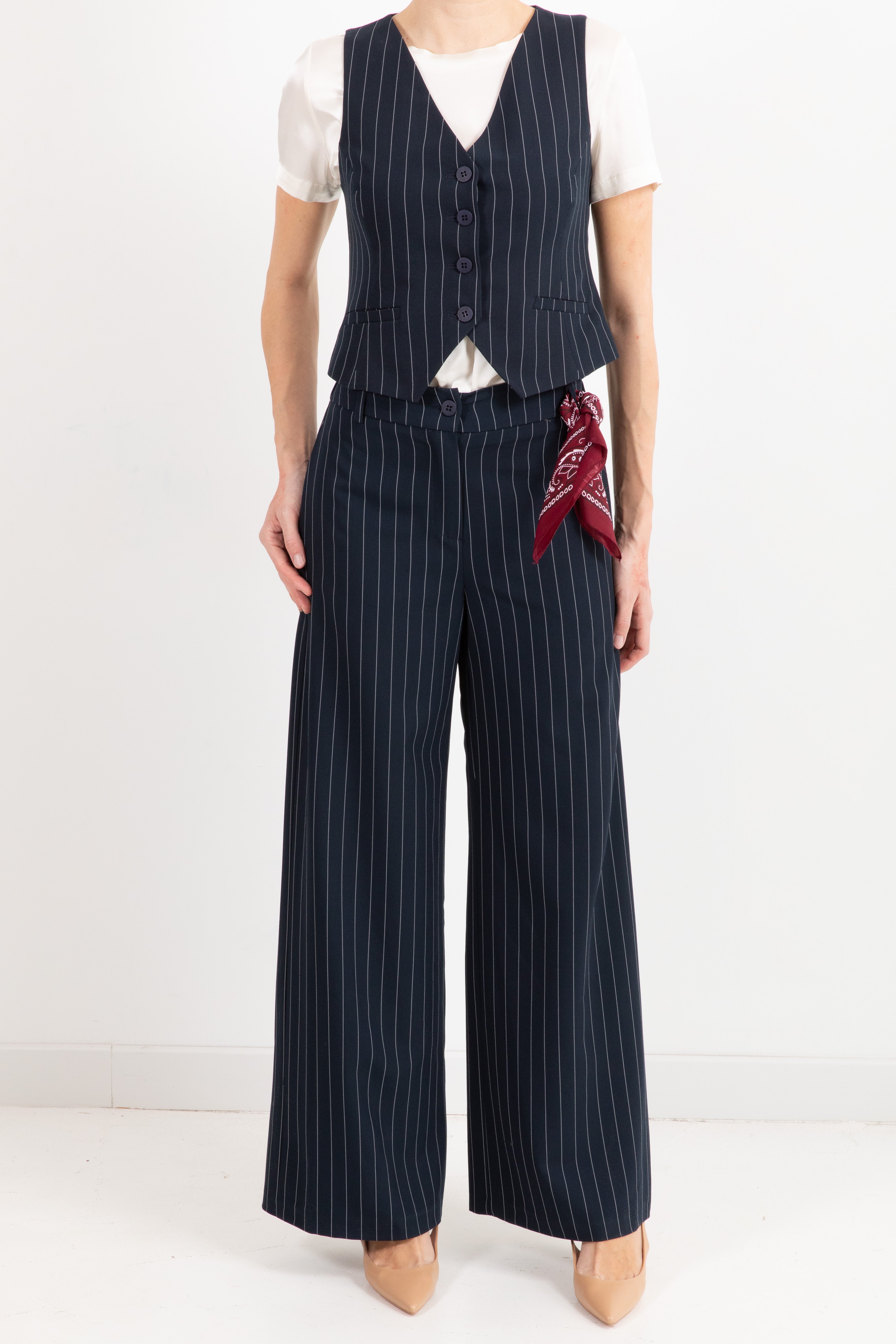 Coordinato gessato gilet e pantalone con foulard bandana Tensione IN