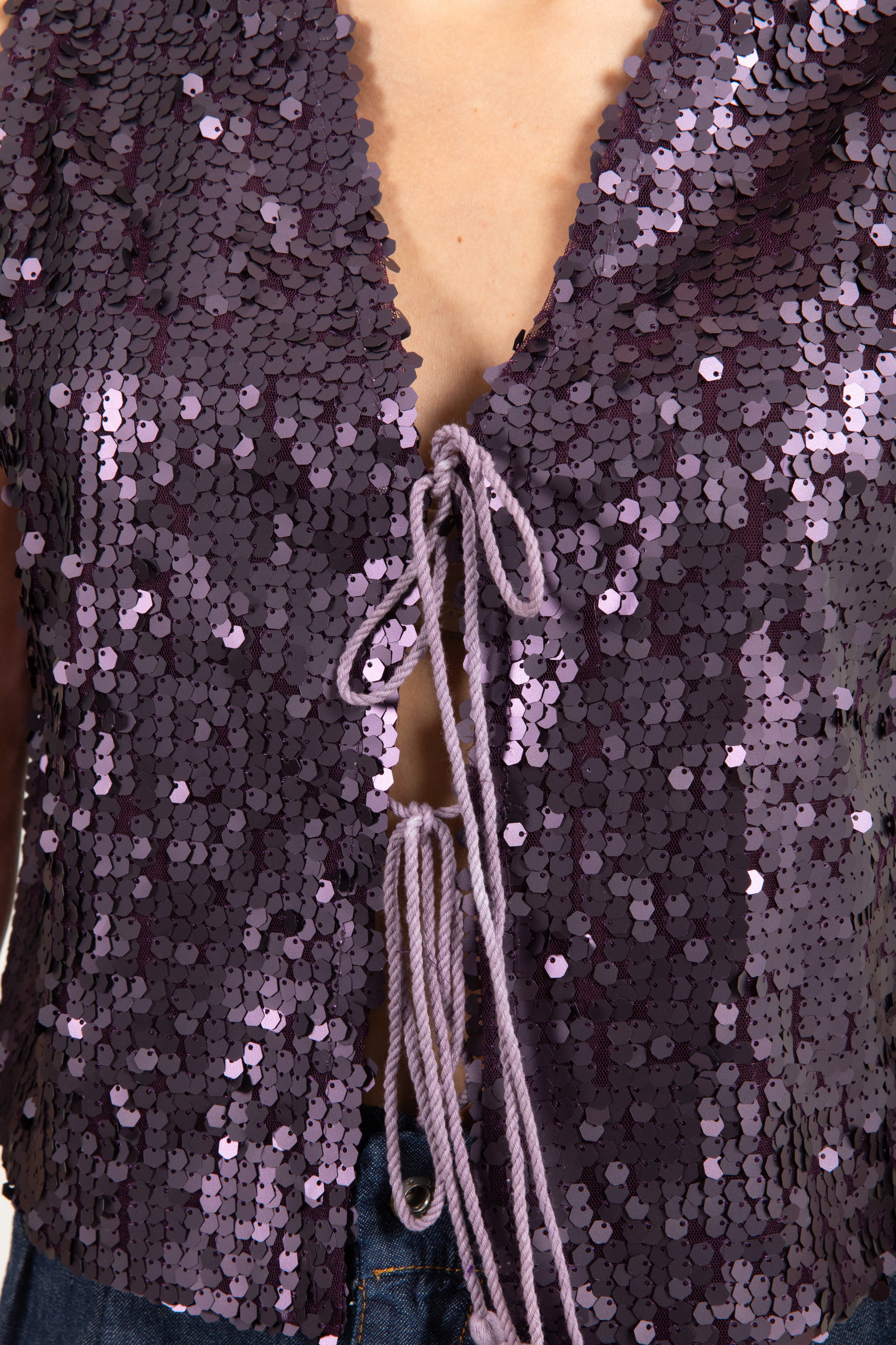 Gilet paillettes esagonali con nappine Dixie