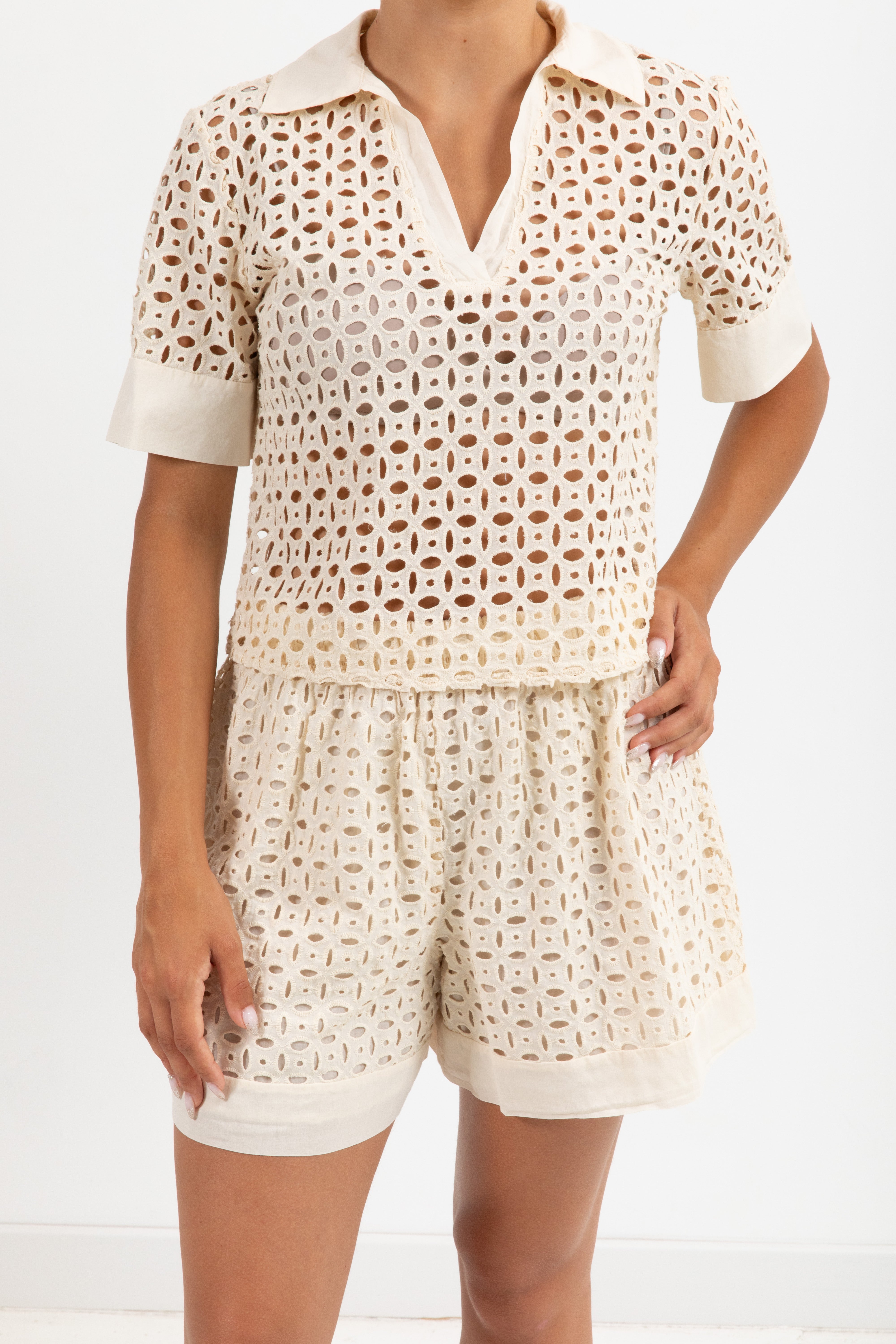 Coordinato polo e shorts in pizzo sangallo Susy Mix
