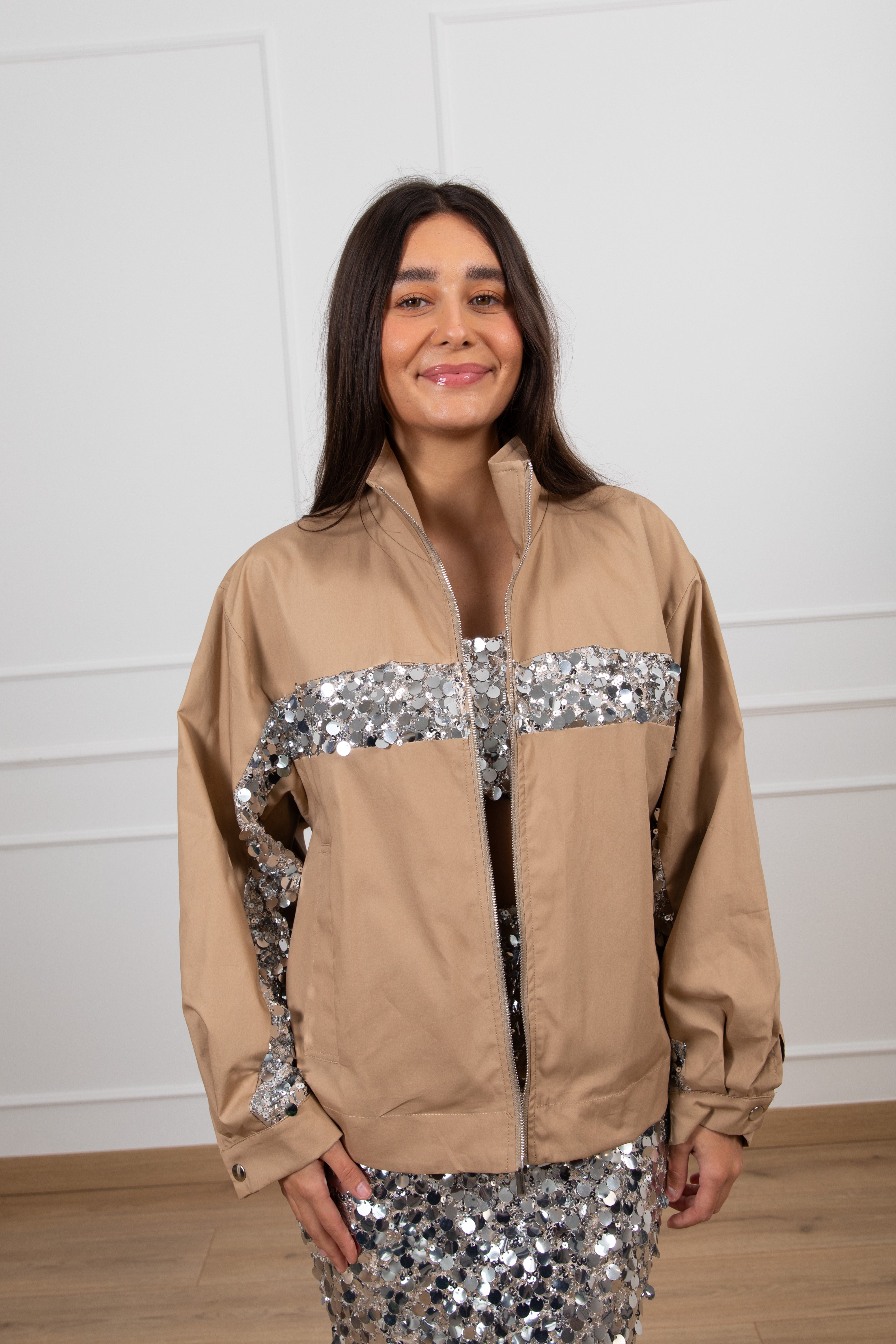 Bomber con inserto paillettes argento Tensione IN