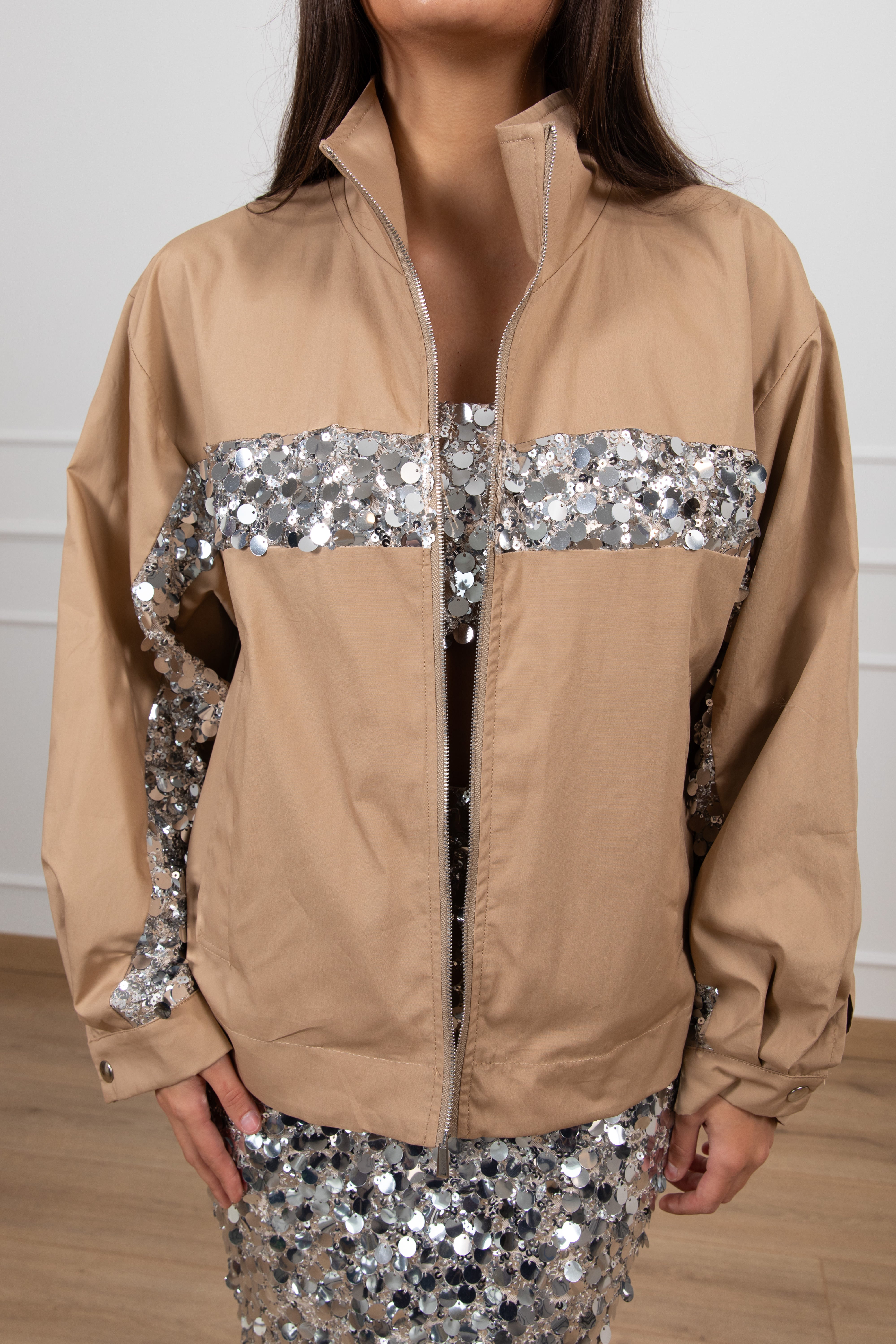 Bomber con inserto paillettes argento Tensione IN