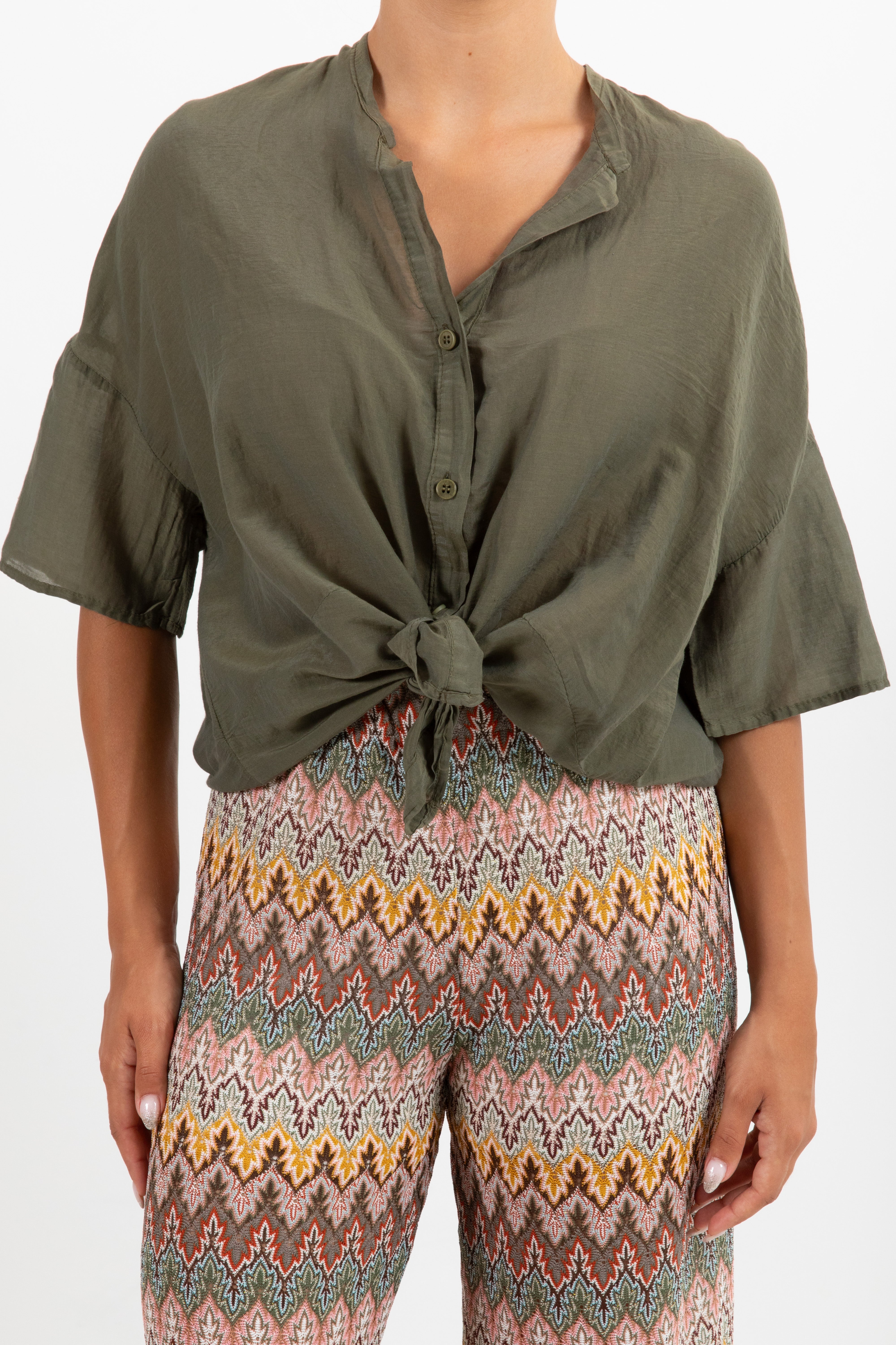 Camicia manica corta in cotone e seta ViCOLO