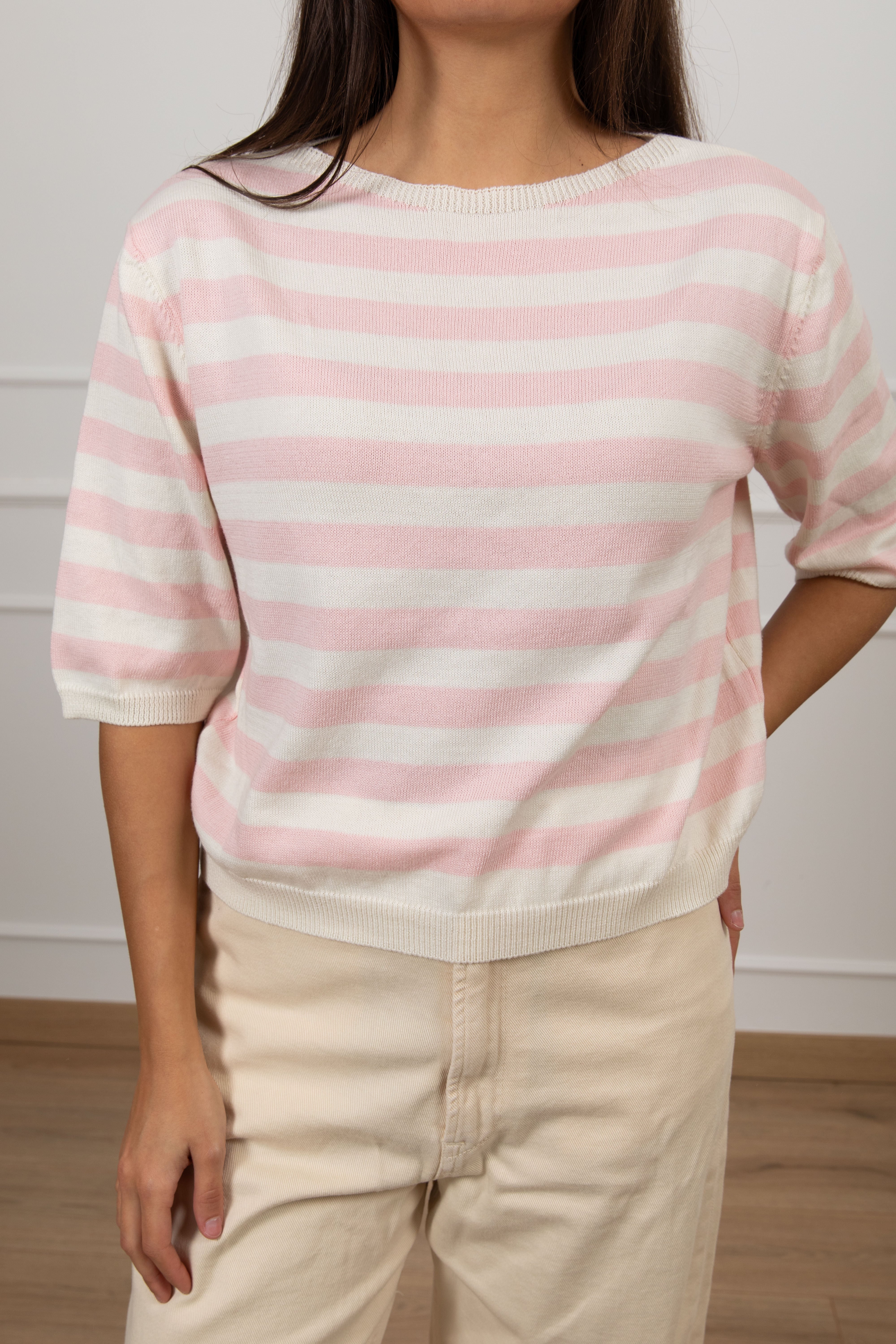 Maglia manica 3/4 a righe con scollo a barchetta Susy Mix