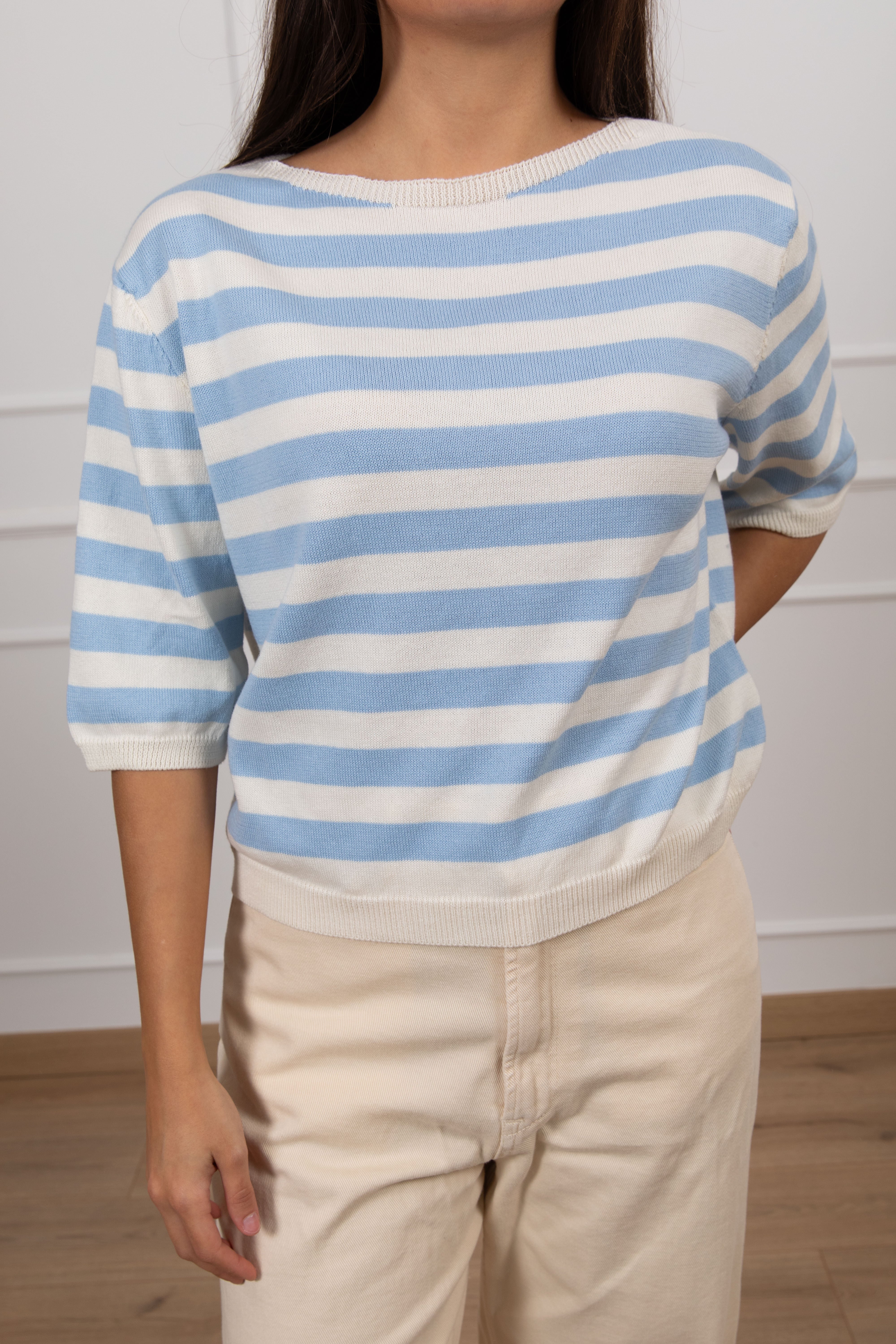 Maglia manica 3/4 a righe con scollo a barchetta Susy Mix