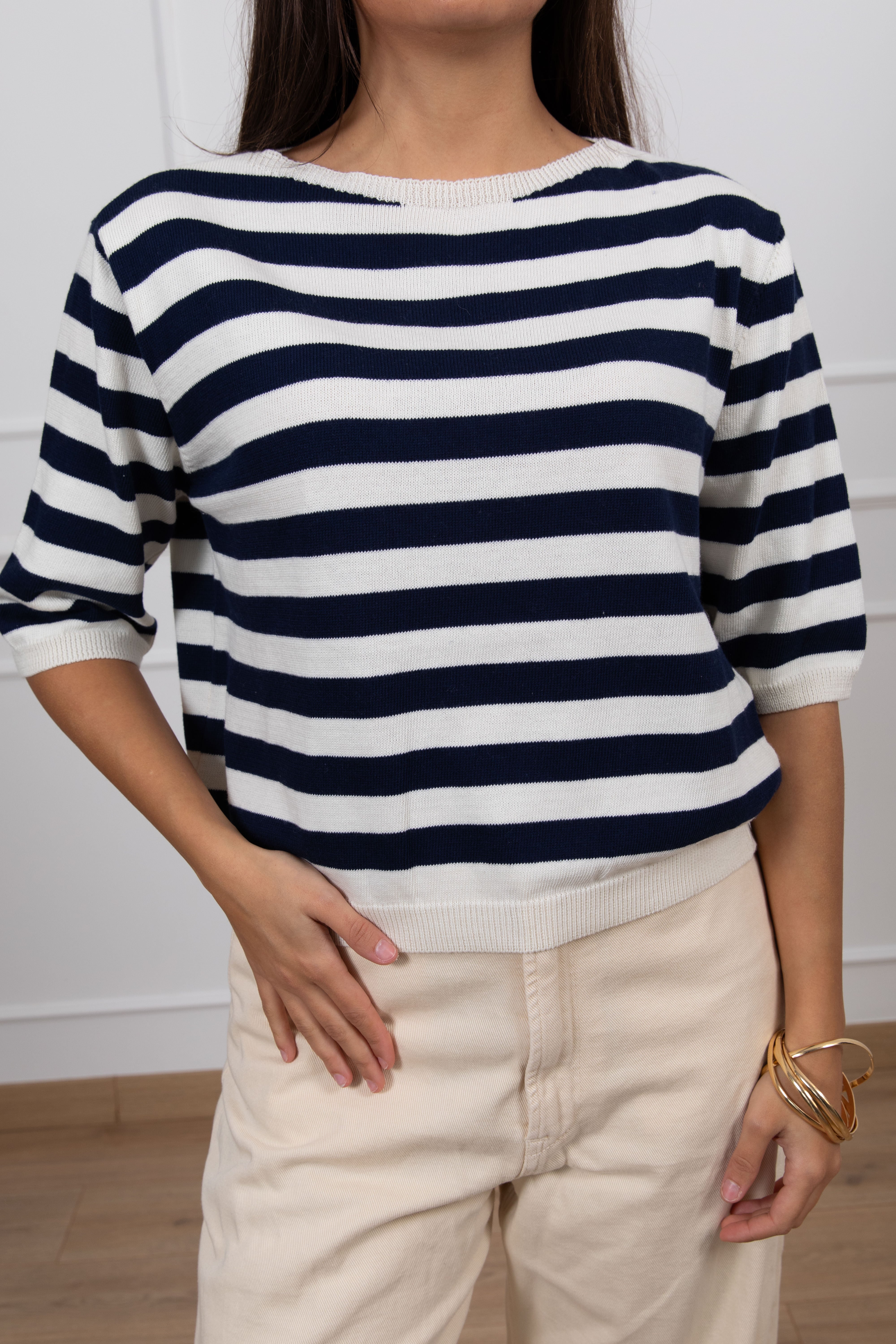 Maglia manica 3/4 a righe con scollo a barchetta Susy Mix