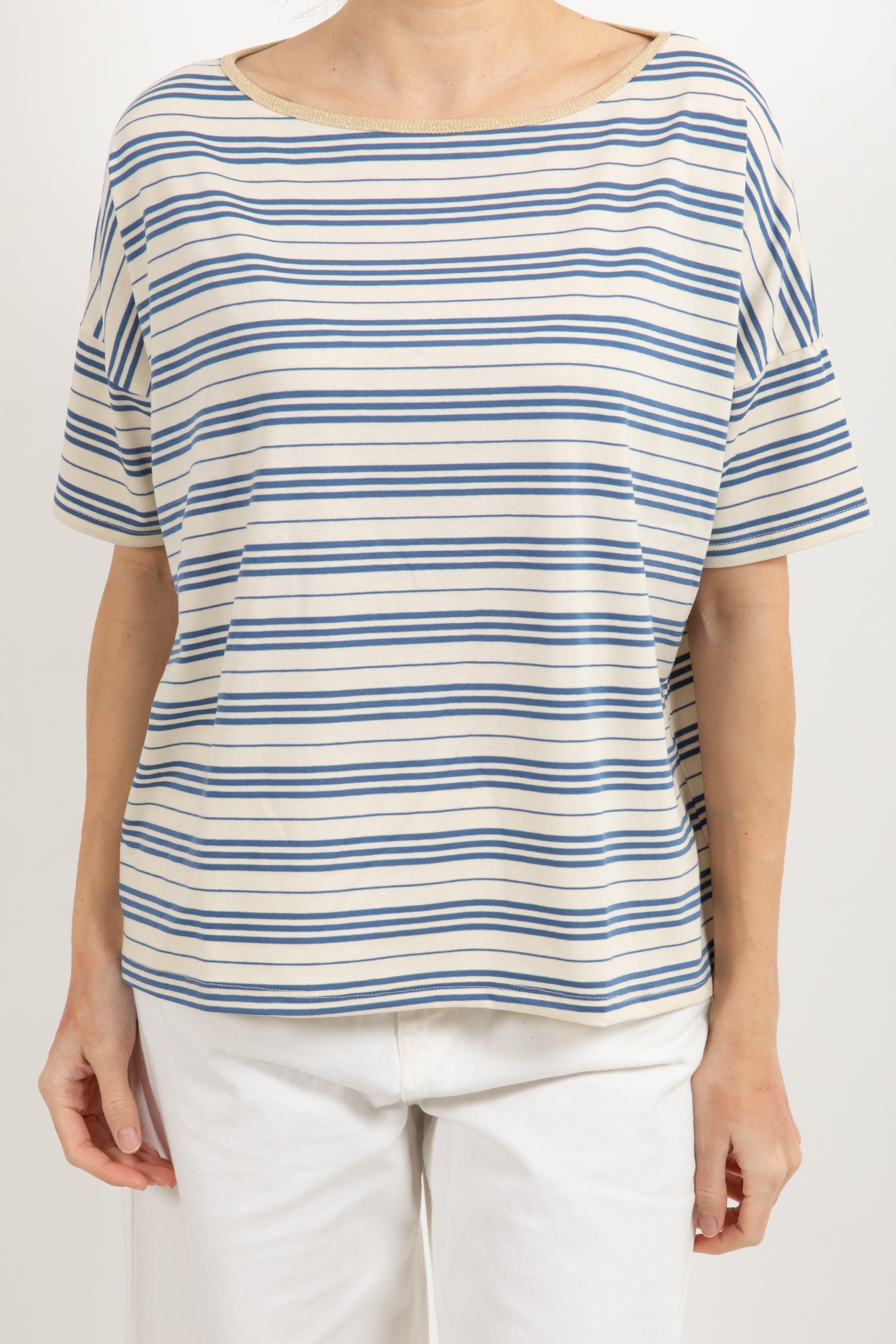 T-shirt a righe con collo piping Susy Mix