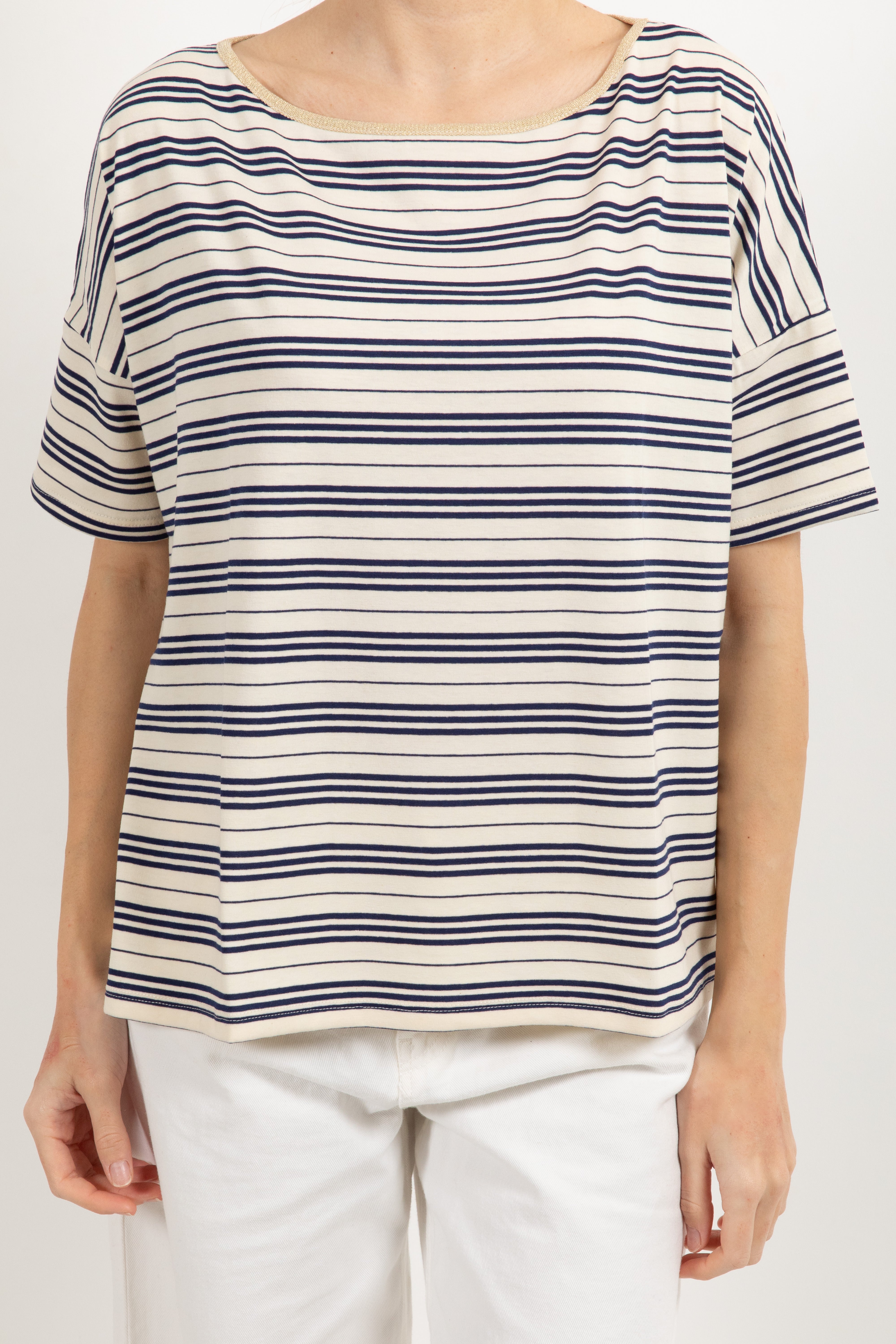 T-shirt a righe con collo piping Susy Mix
