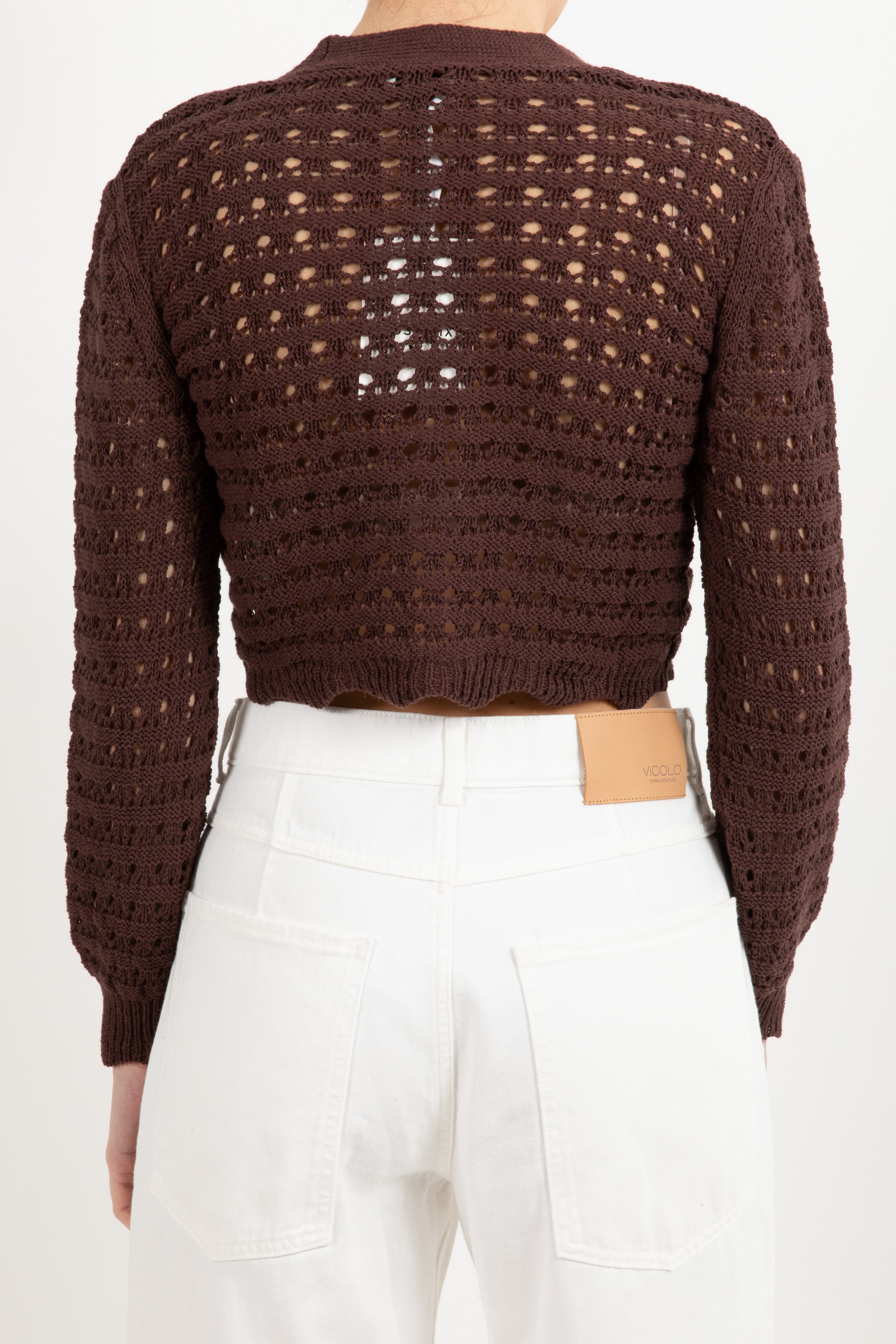 Cardigan crochet cropped con bottoni gioiello Susy Mix