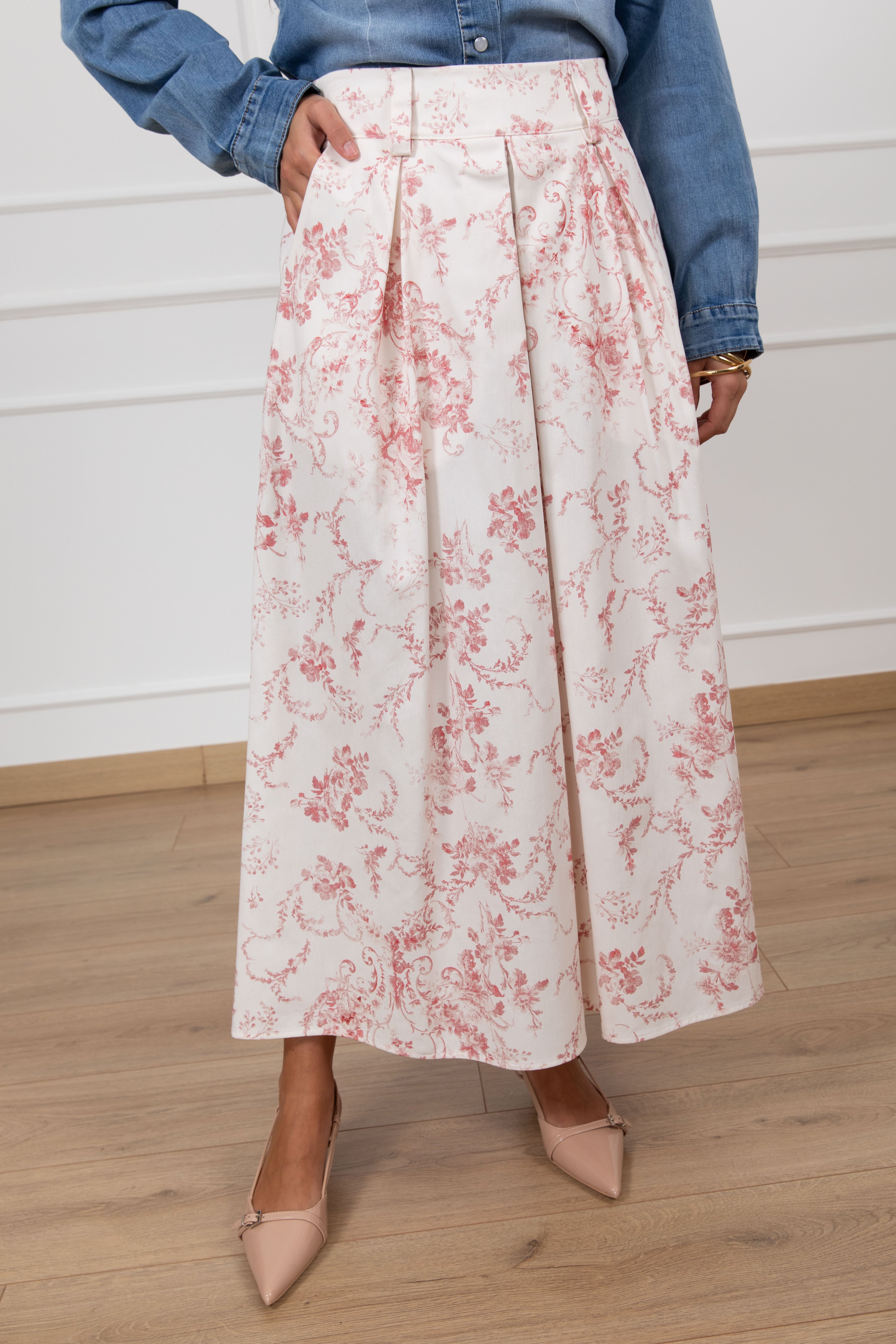 Gonna a pieghe fantasia tela de jouy Tensione IN