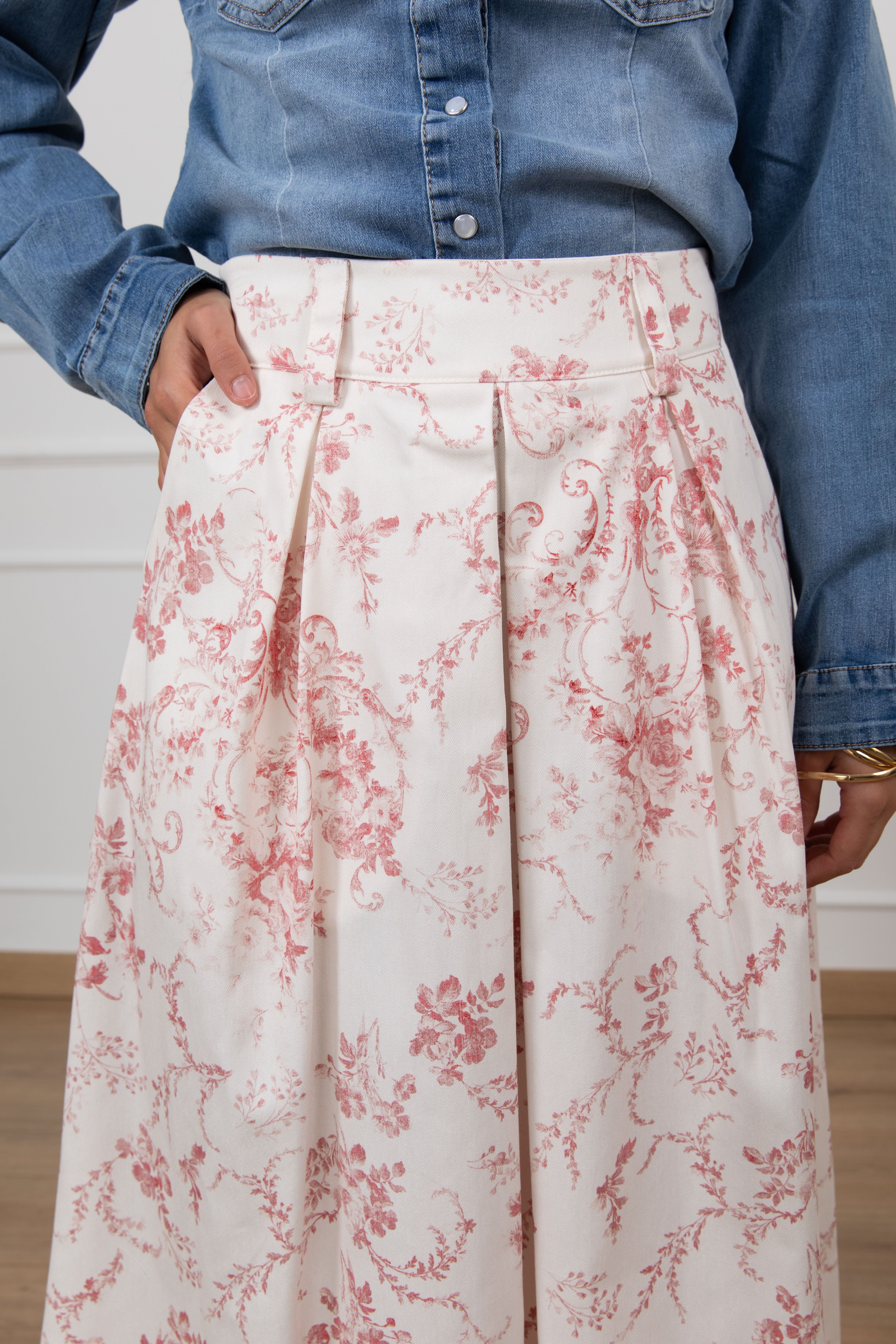 Gonna a pieghe fantasia tela de jouy Tensione IN