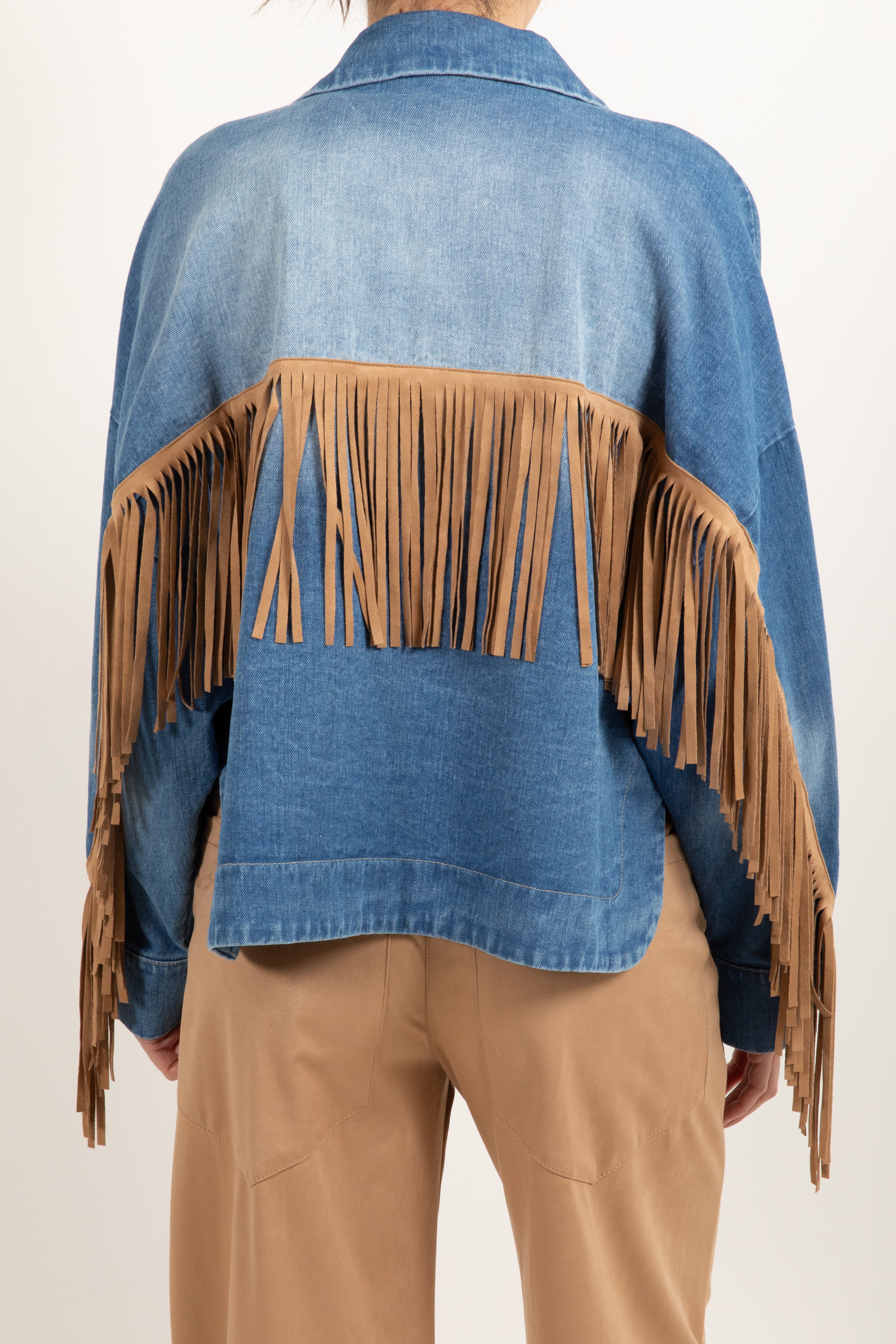 Giacca jeans con frange in eco-camoscio ViCOLO