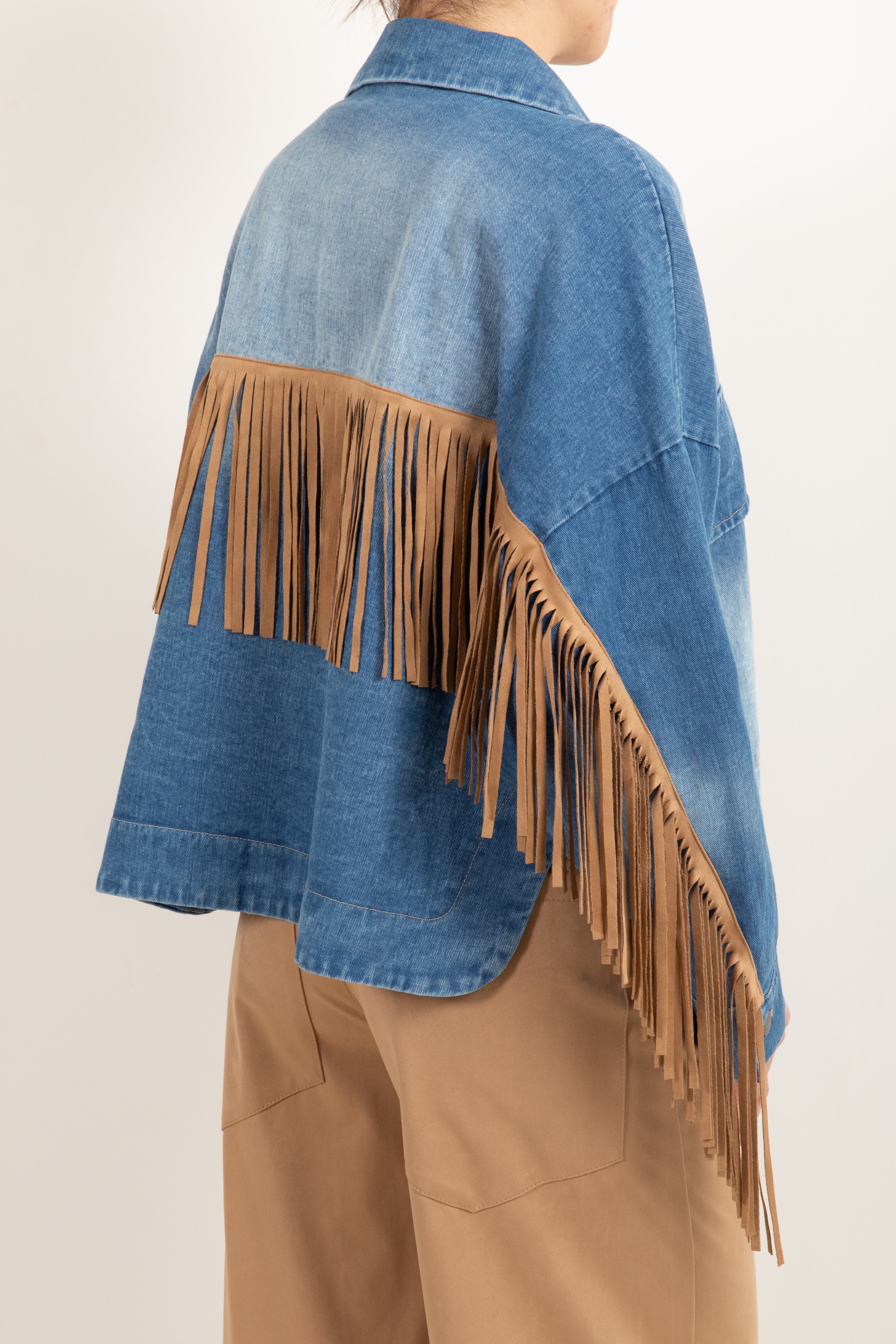 Giacca jeans con frange in eco-camoscio ViCOLO