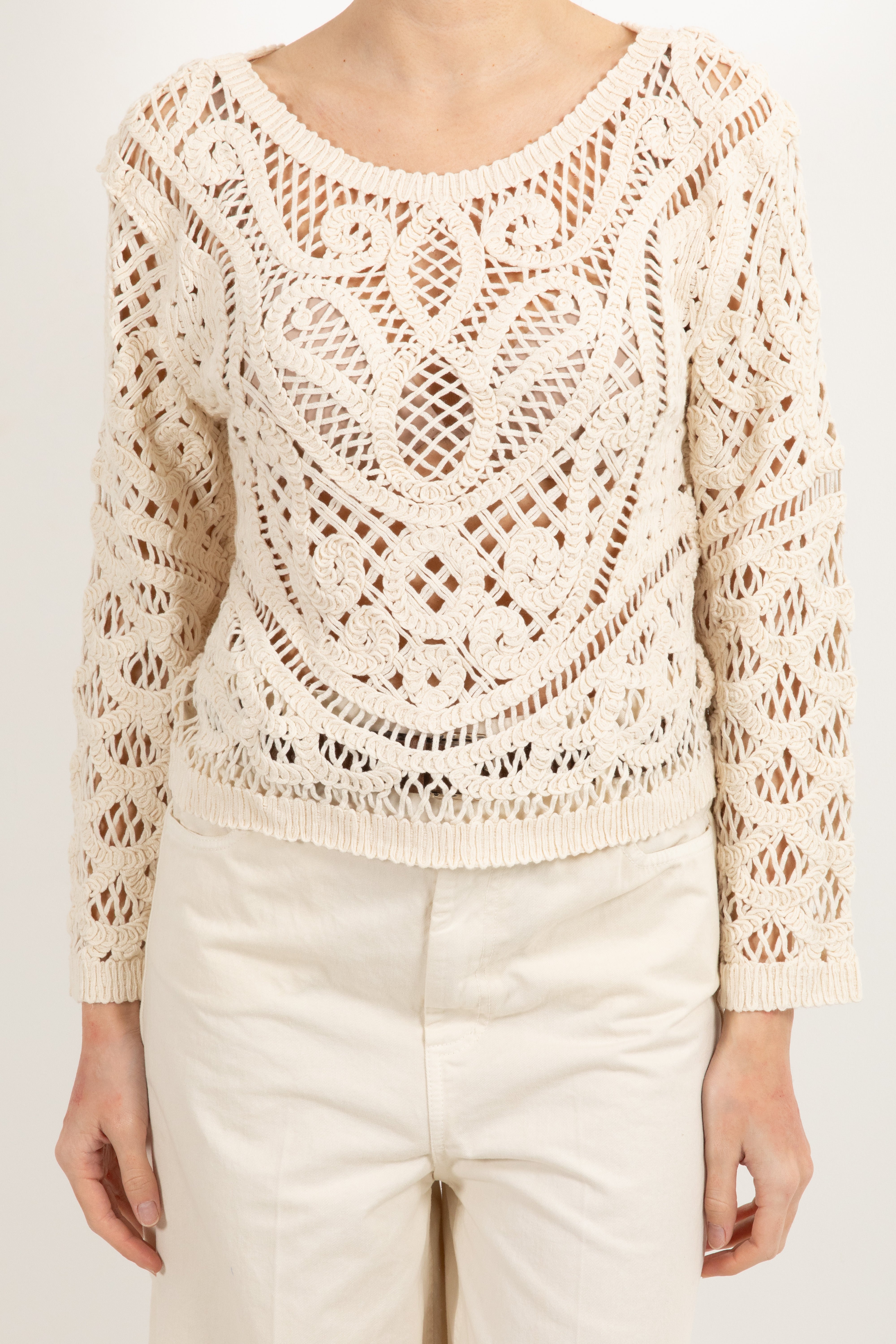 Maglia crochet cropped con scollo a barchetta Susy Mix