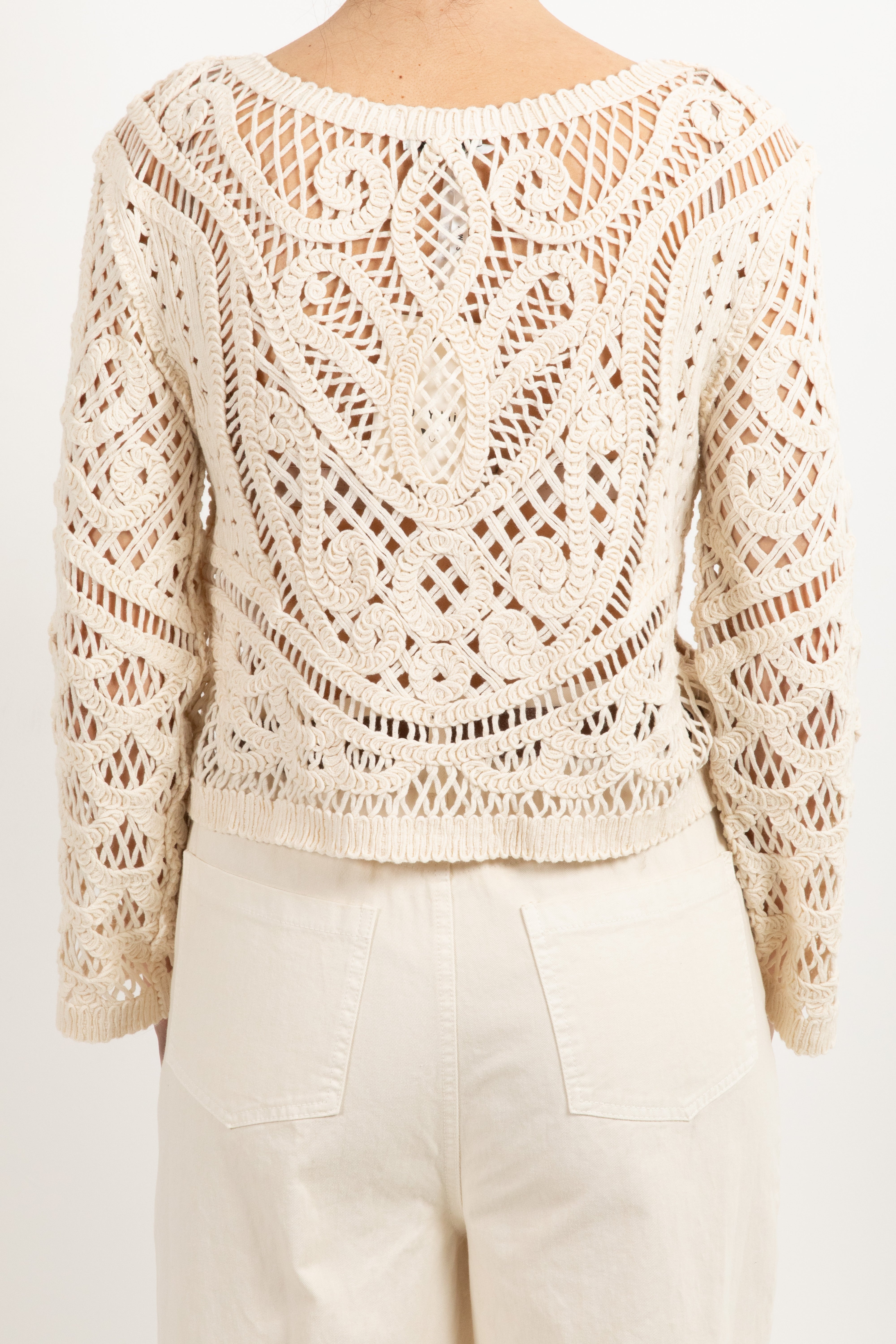 Maglia crochet cropped con scollo a barchetta Susy Mix