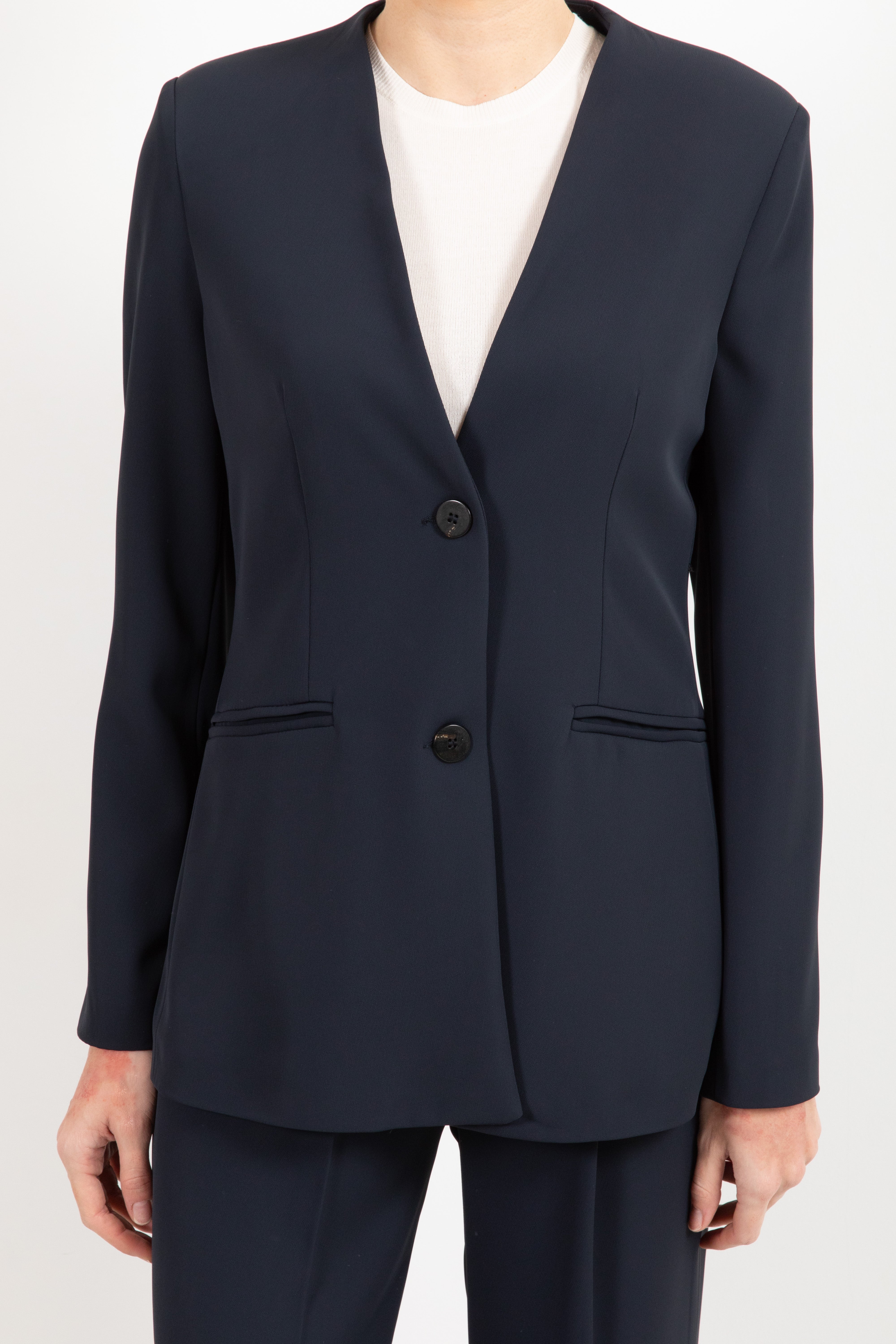 Tailleur tessuto fluido giacca scollo a "V" e pantalone con pinces Susy Mix