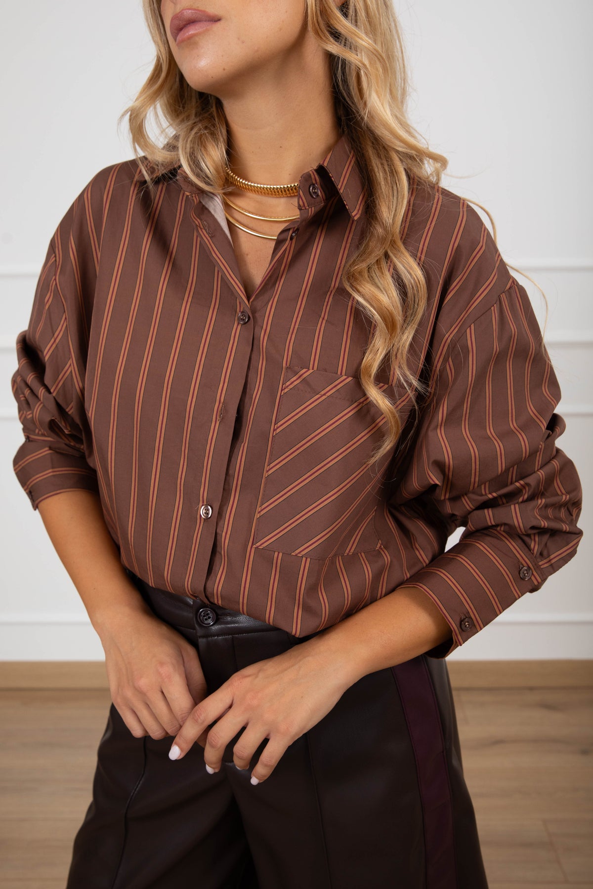 Camicia over-size bacchettata variante moro/bordeaux Haveone