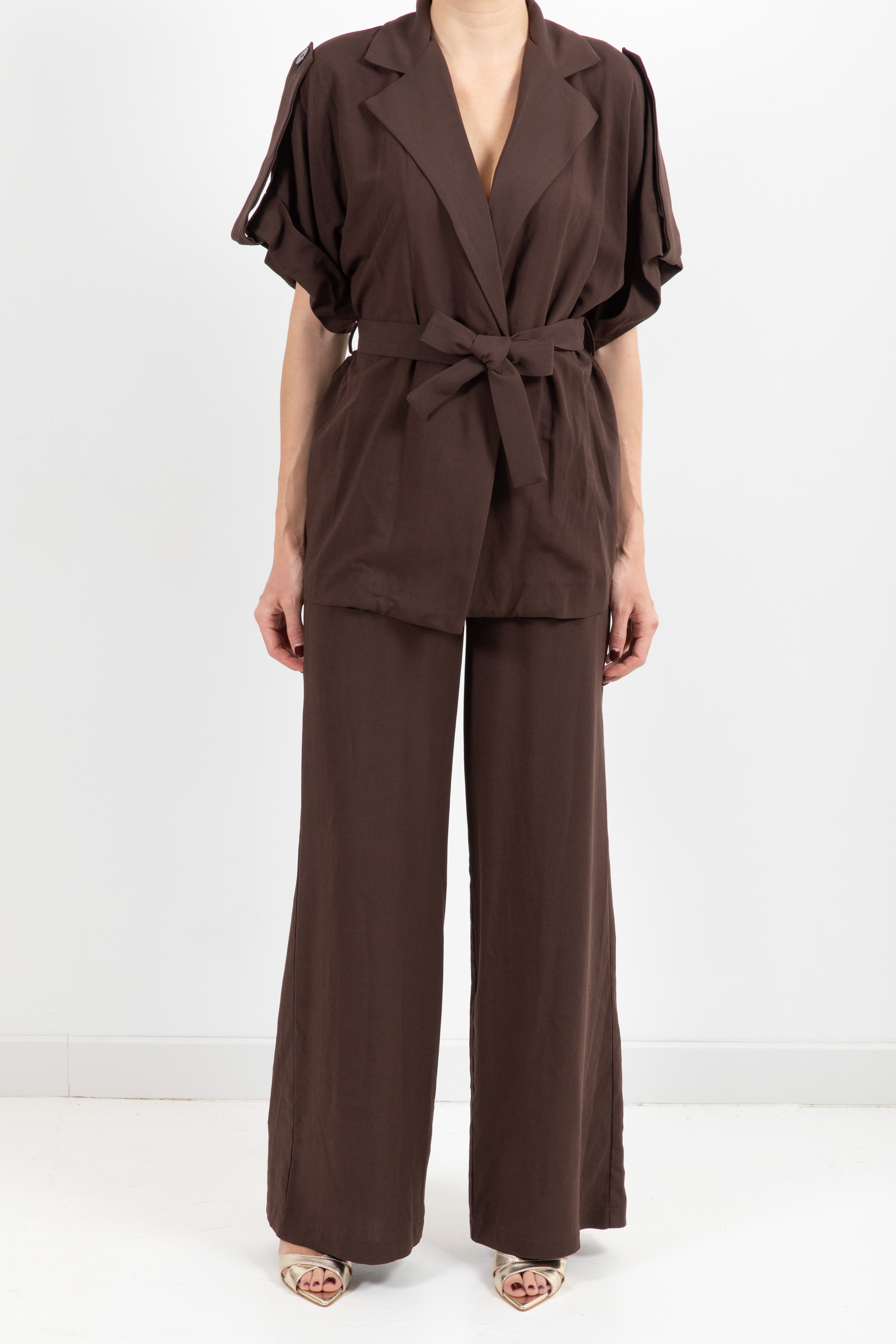 Pantalone gamba dritta con elastico sul retro in lino e viscosa ViCOLO
