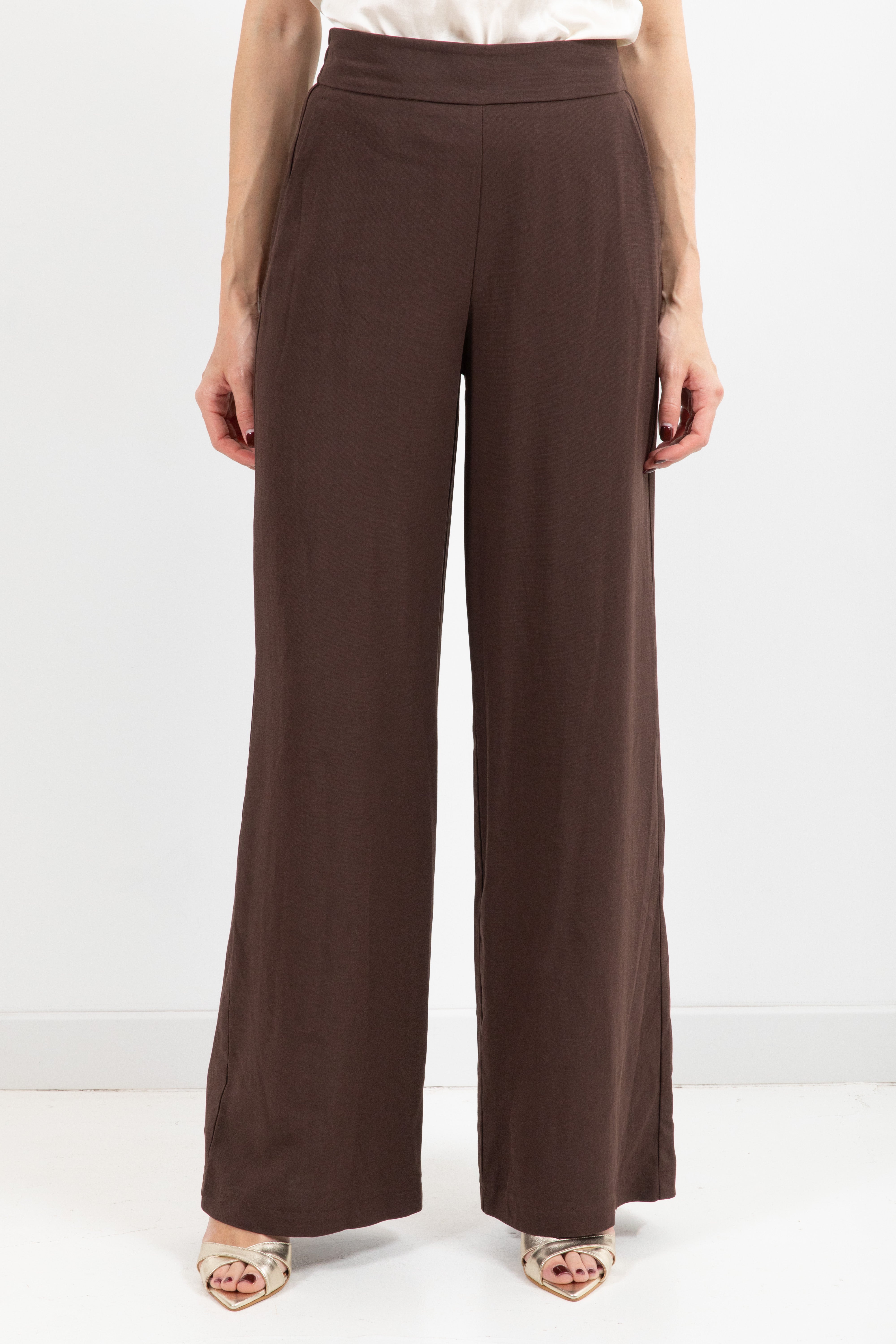 Pantalone gamba dritta con elastico sul retro in lino e viscosa ViCOLO
