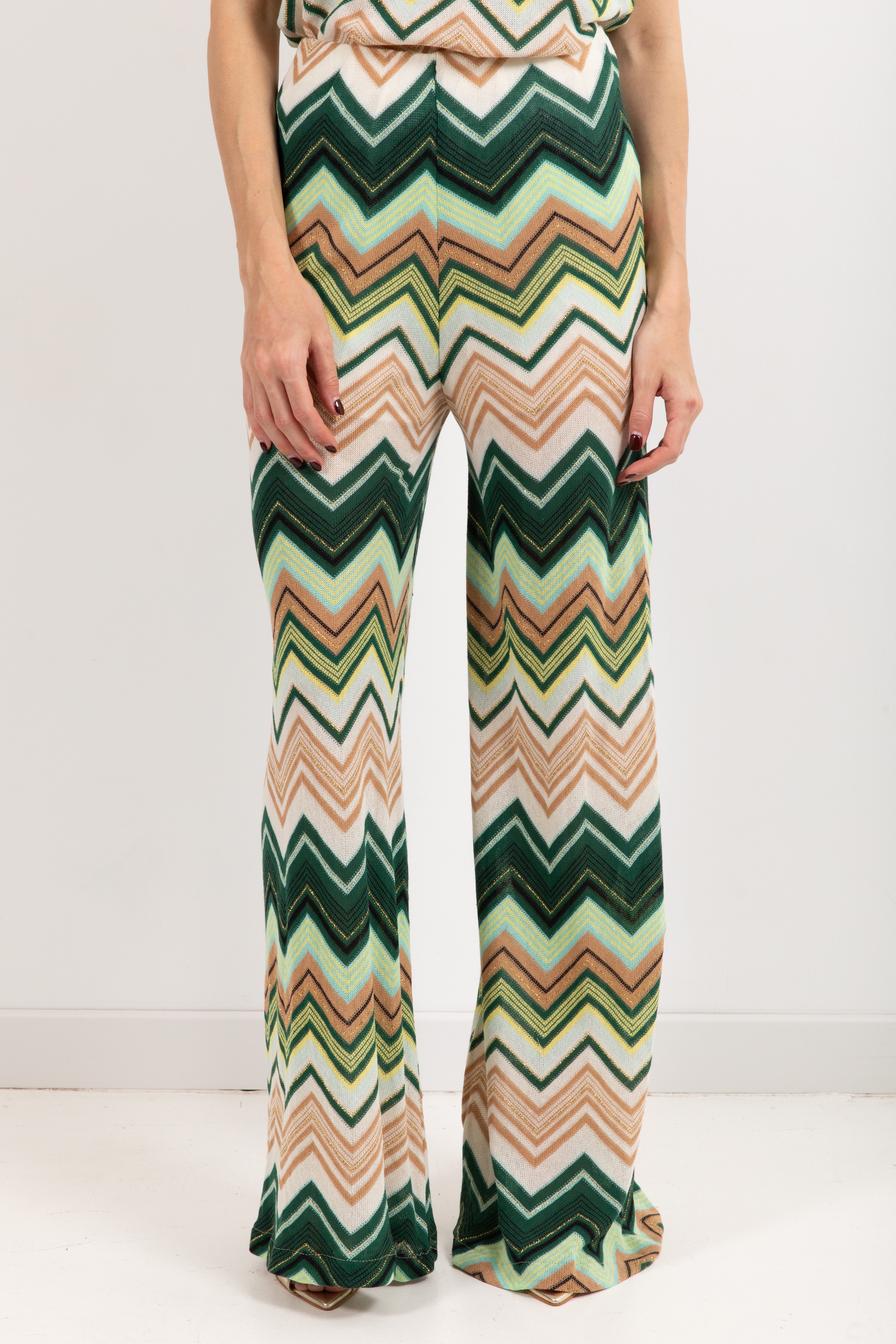 Pantalone con elastico motivo zig-zag verde Tensione IN