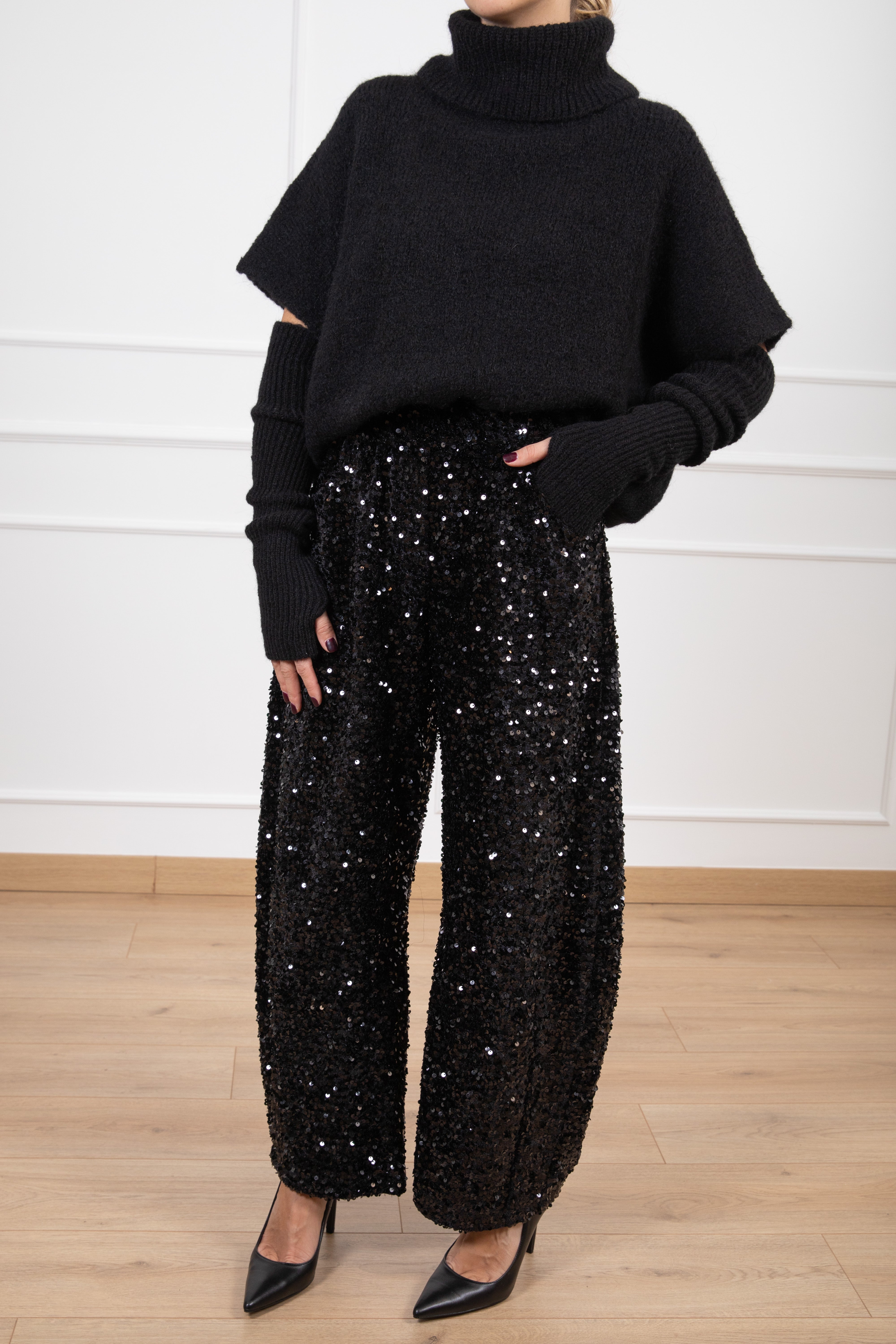 Pantalone barrel in ciniglia con paillettes Motel