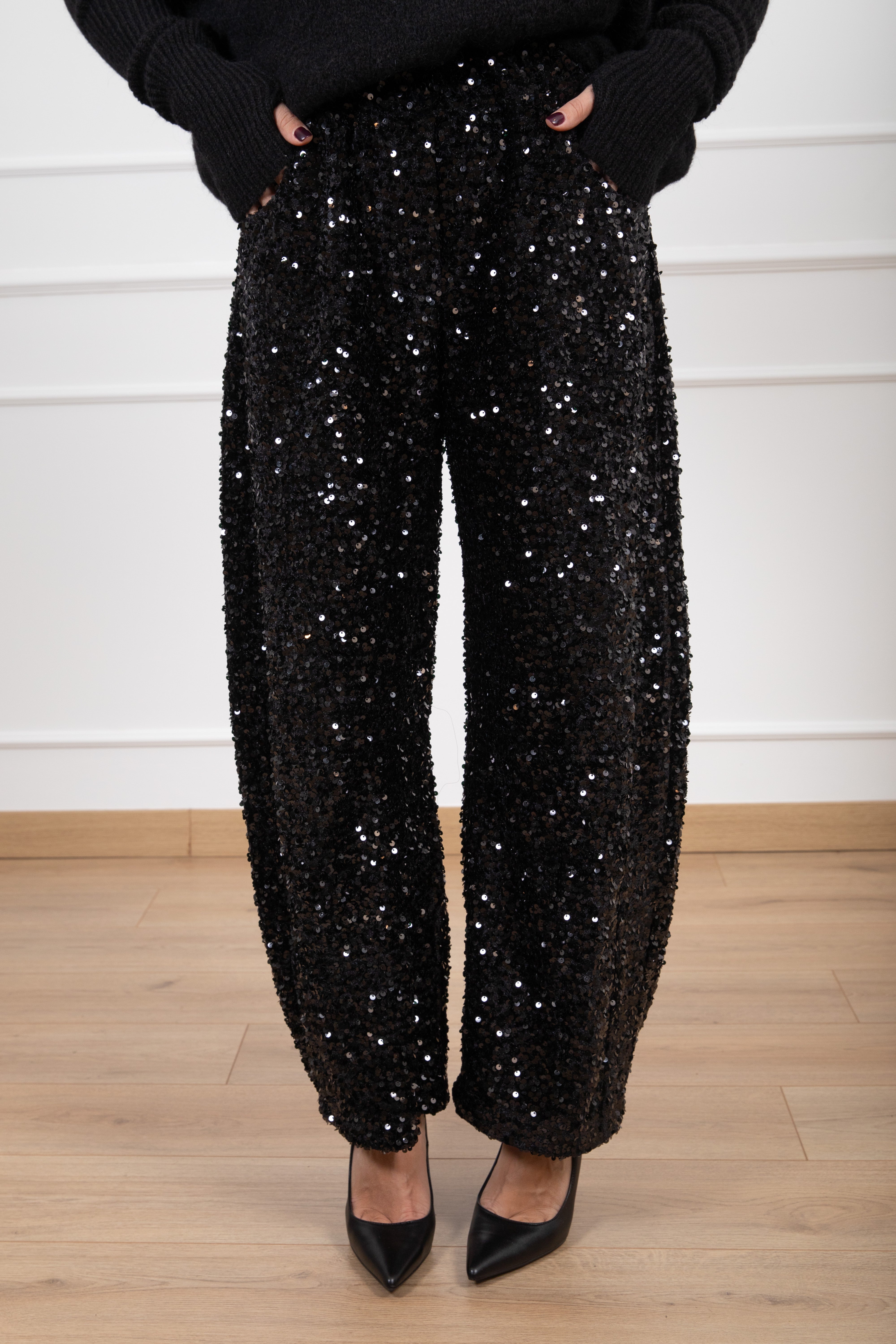 Pantalone barrel in ciniglia con paillettes Motel