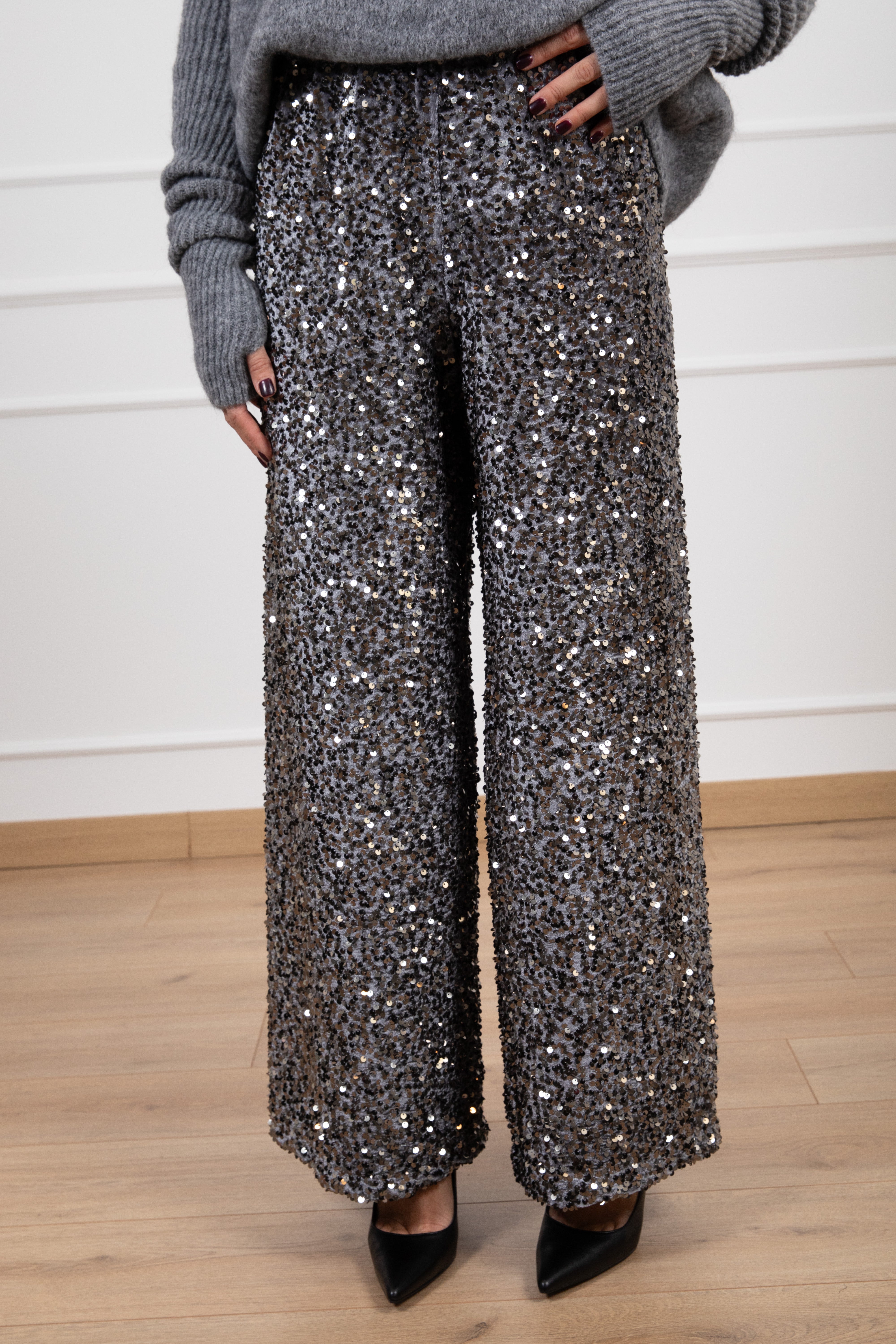 Pantalone gamba dritta in ciniglia con paillettes Tensione IN