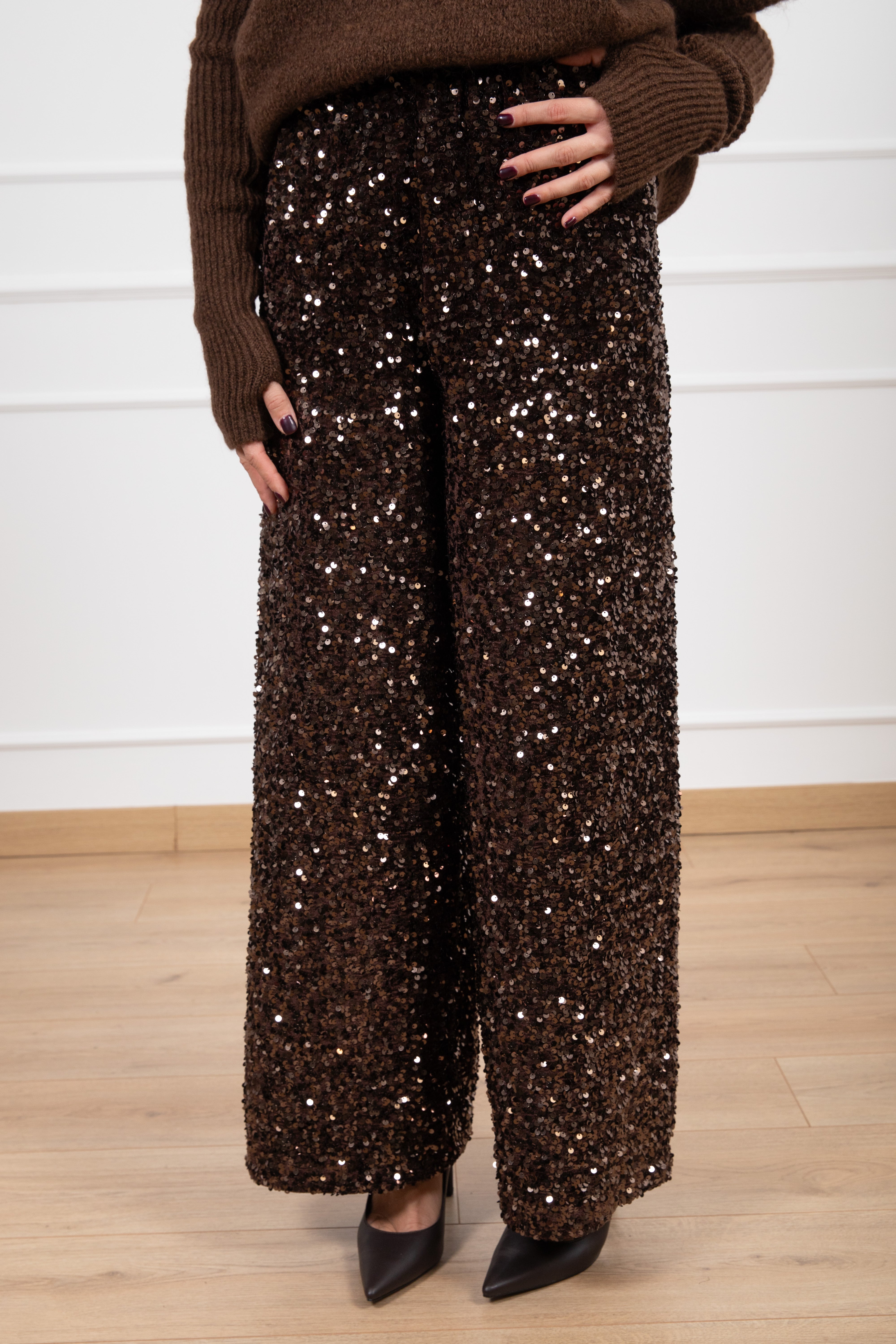 Pantalone gamba dritta in ciniglia con paillettes Tensione IN