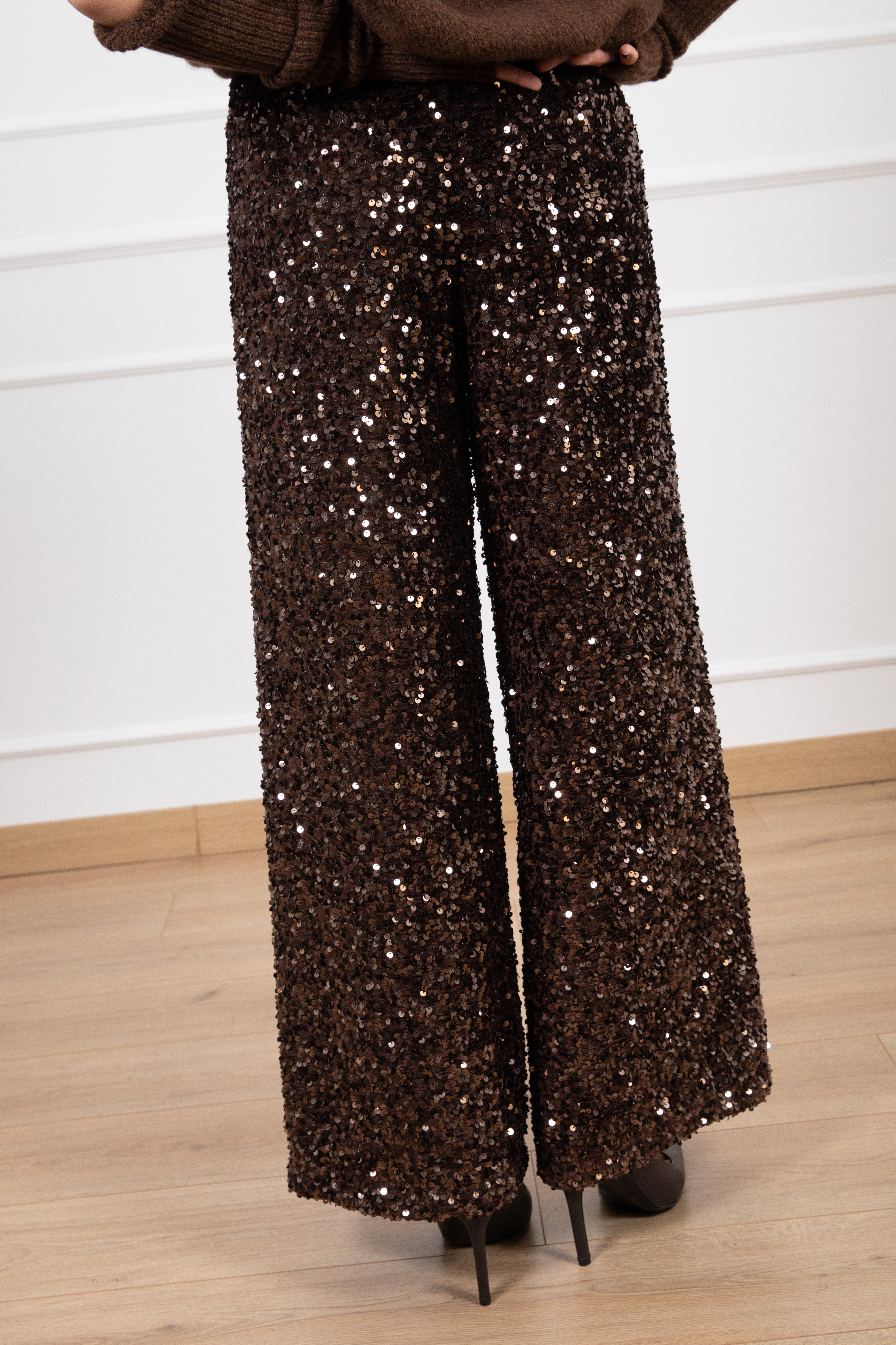 Pantalone gamba dritta in ciniglia con paillettes Tensione IN