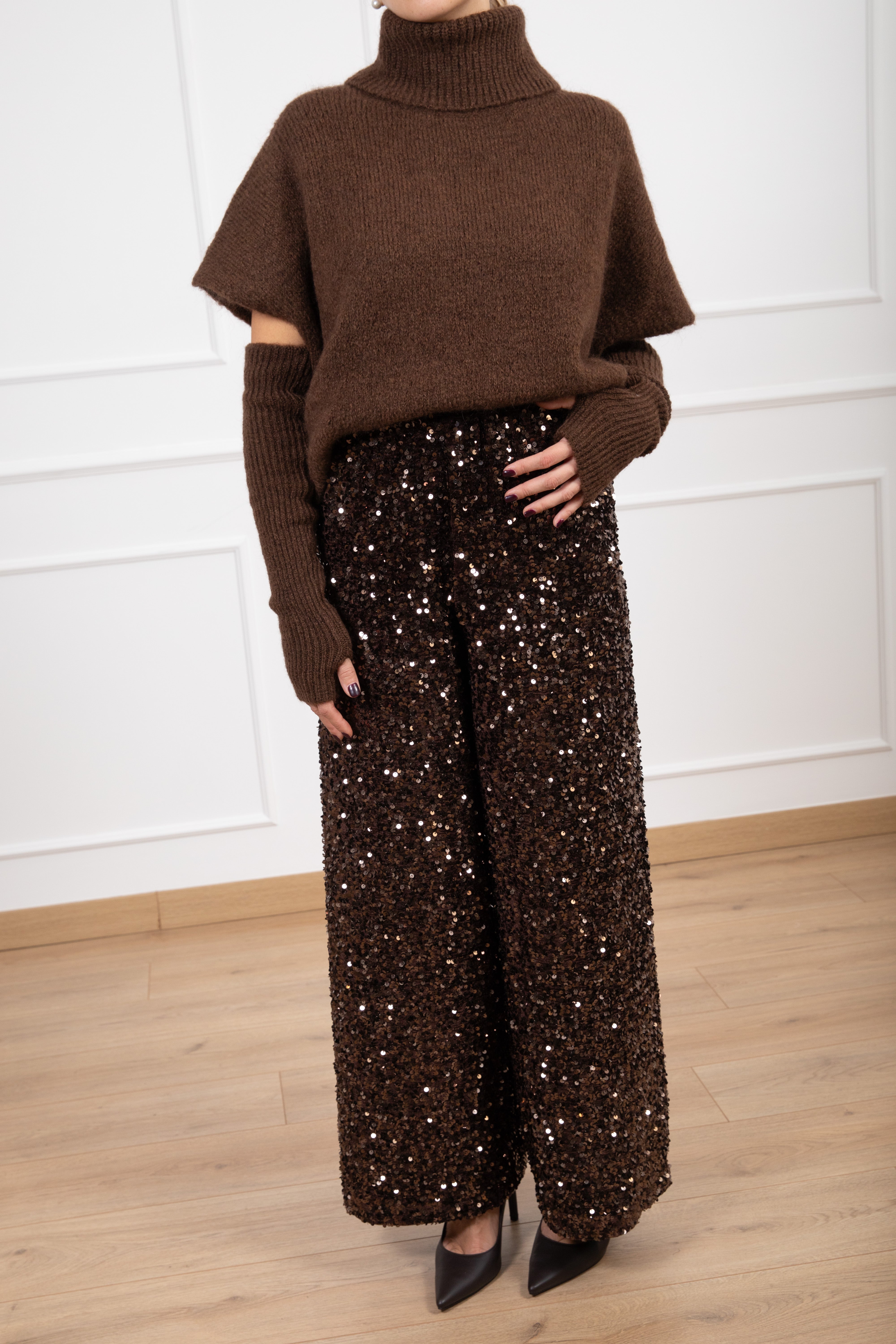 Pantalone gamba dritta in ciniglia con paillettes Tensione IN