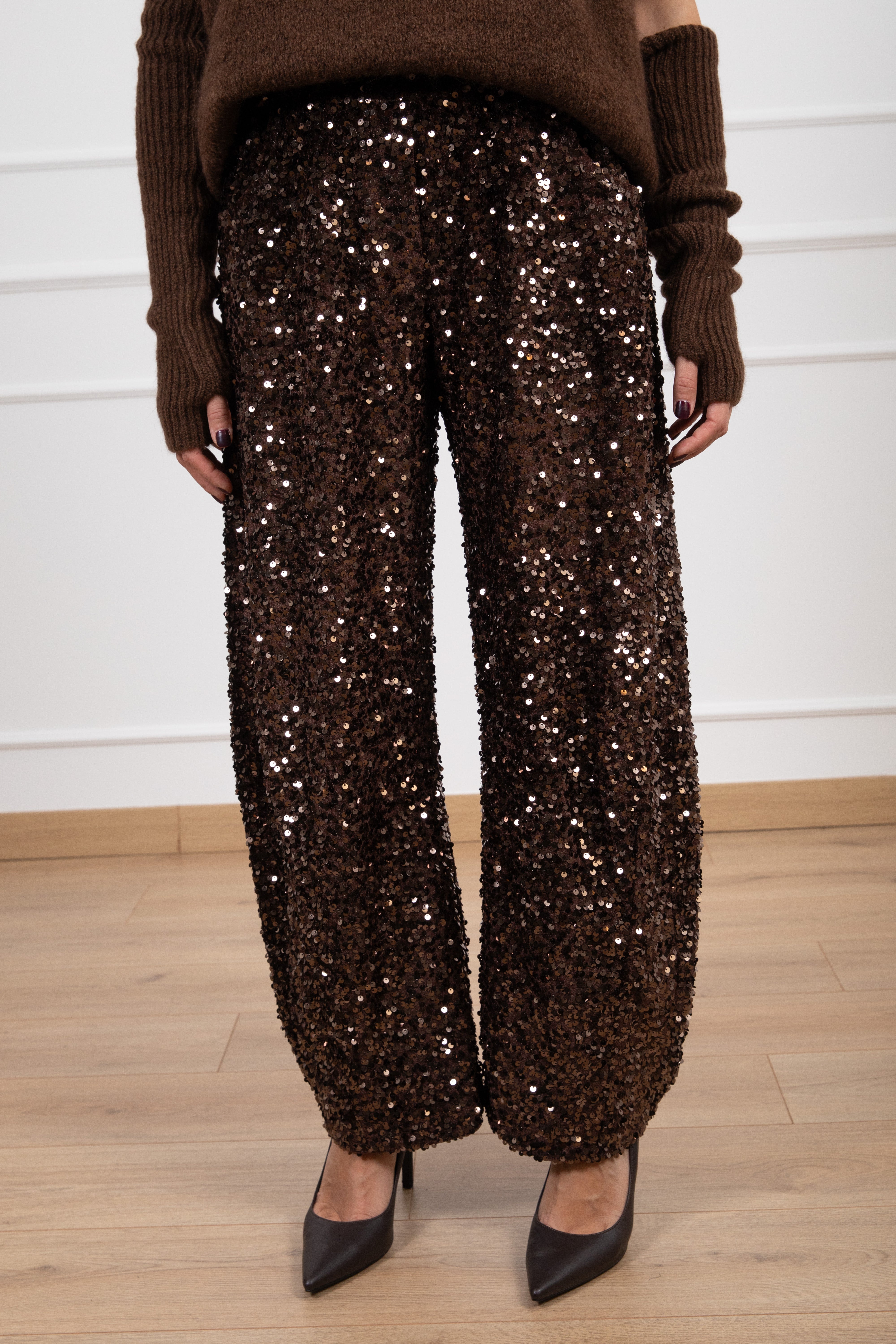 Pantalone barrel in ciniglia con paillettes Motel