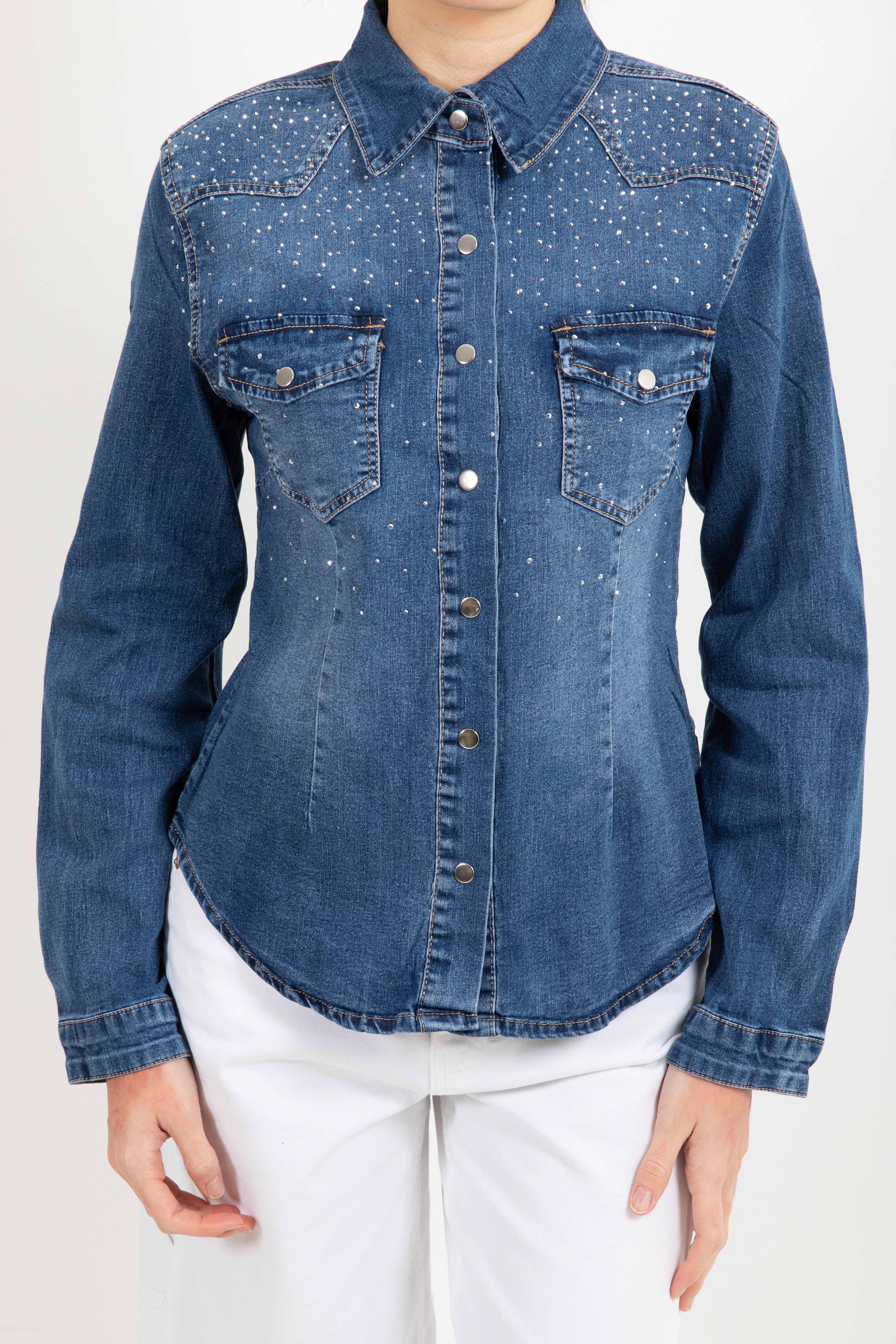 Camicia jeans slim-fit con strass Susy Mix