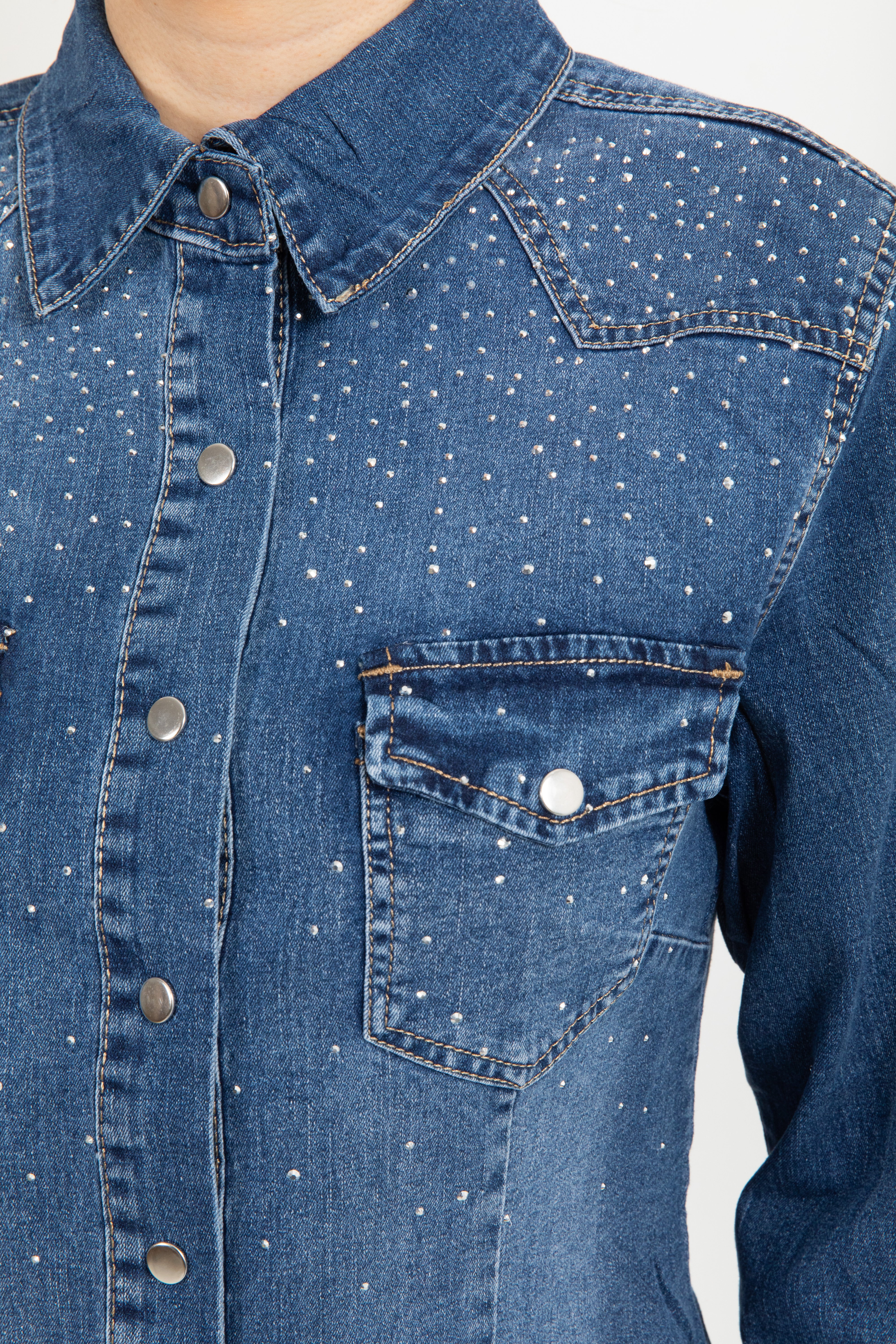 Camicia jeans slim-fit con strass Susy Mix