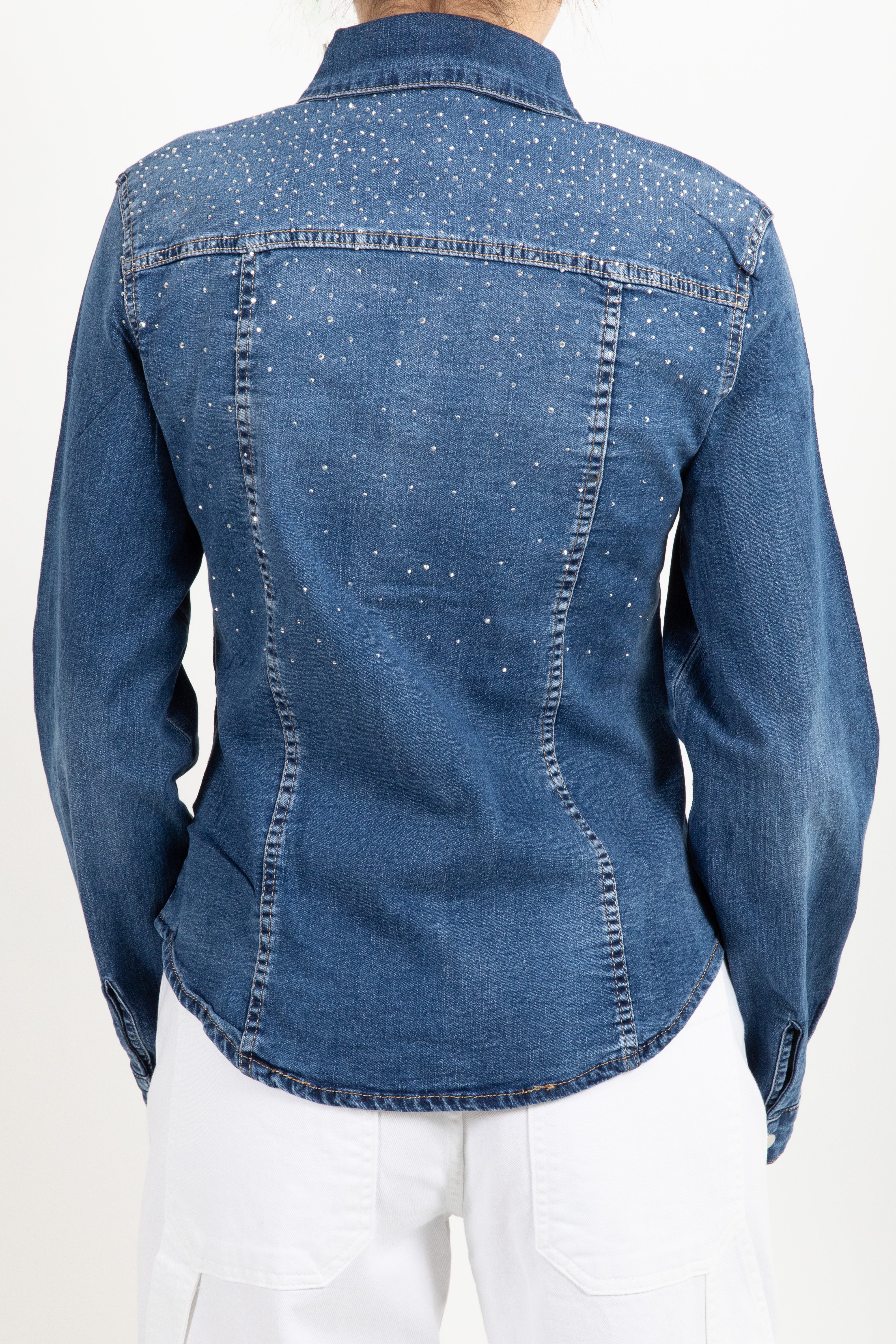 Camicia jeans slim-fit con strass Susy Mix
