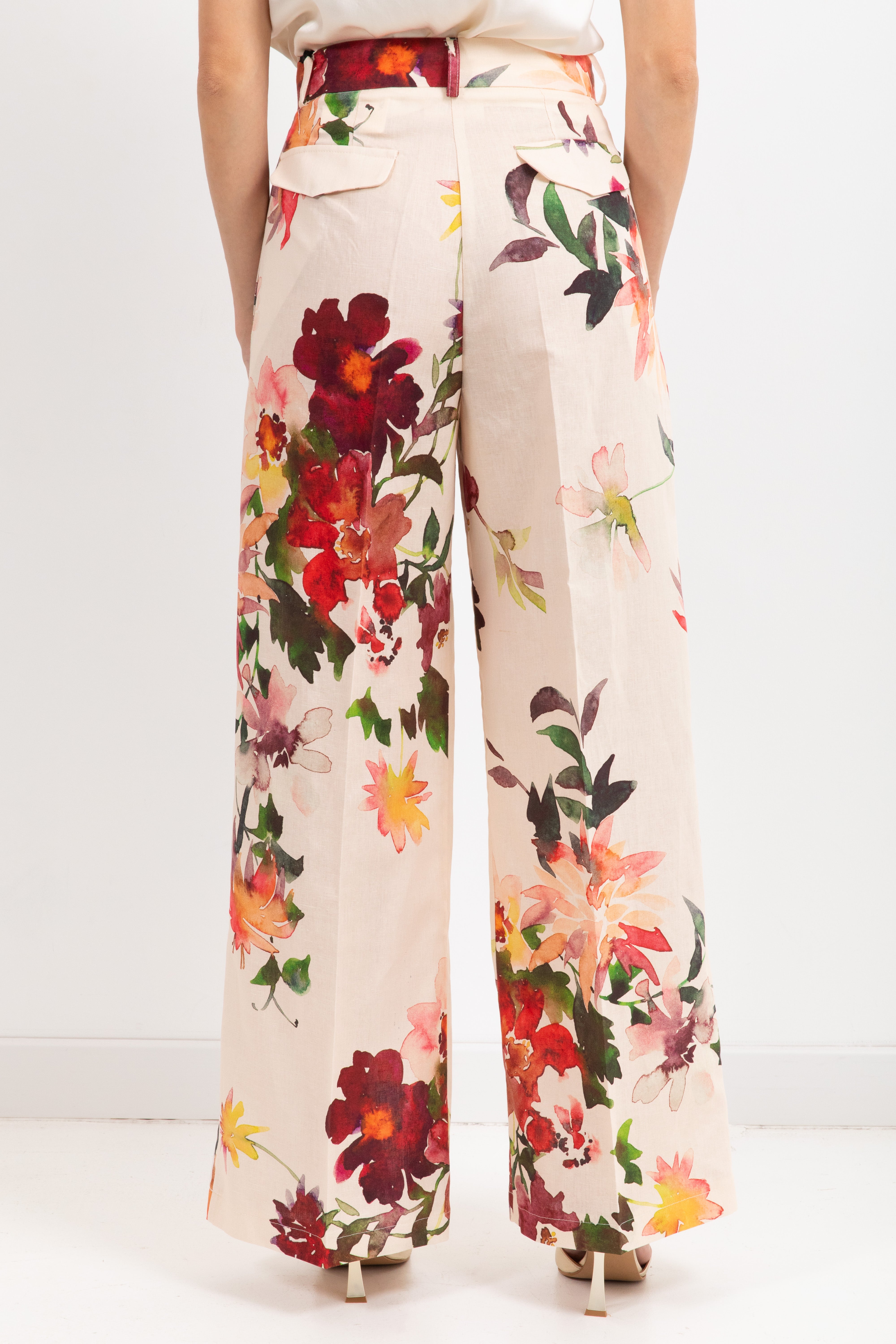 Pantalone gamba dritta fantasia flowers acquerello ViCOLO