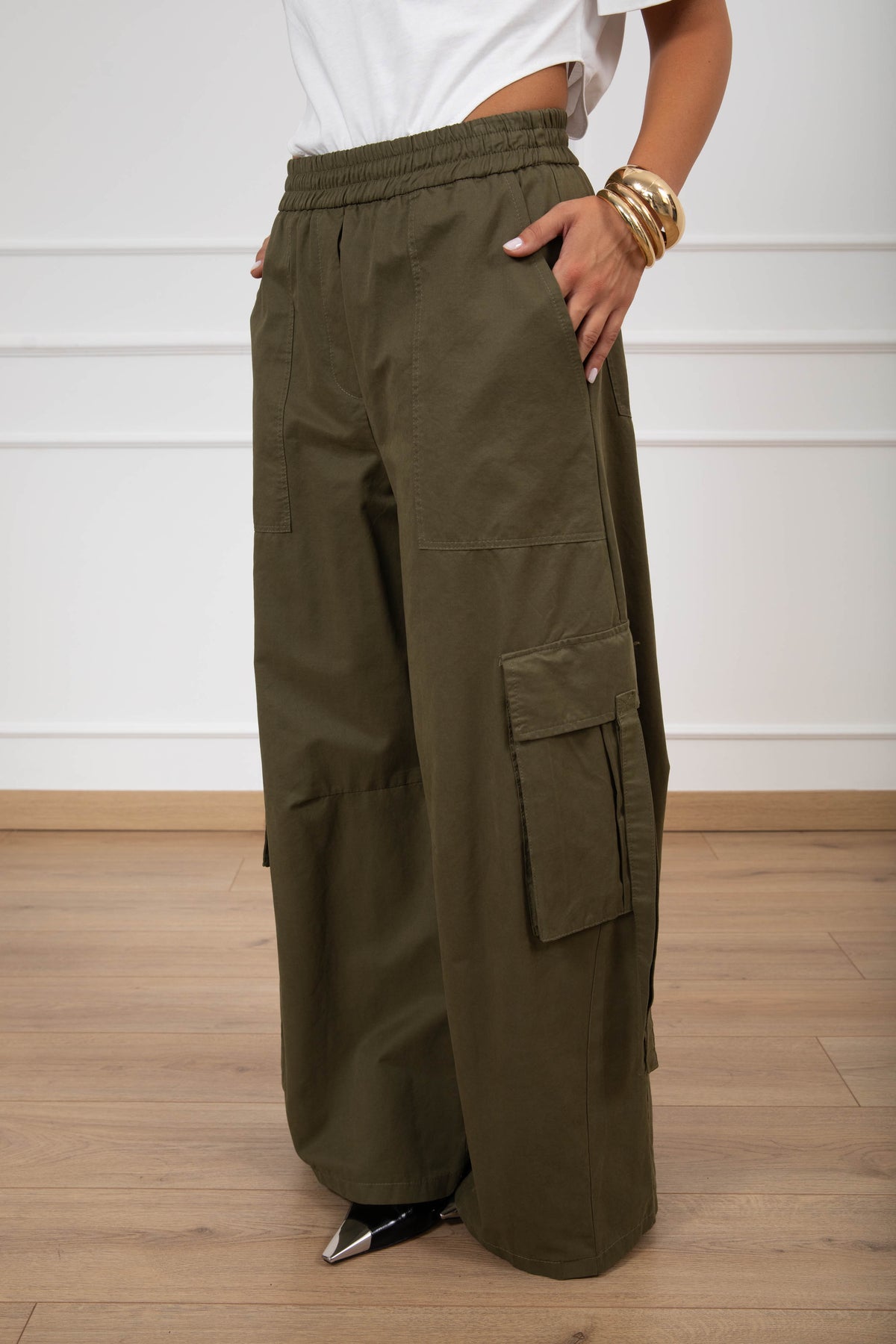 Pantalone cargo in cupro con elastico variante militare Tensione IN