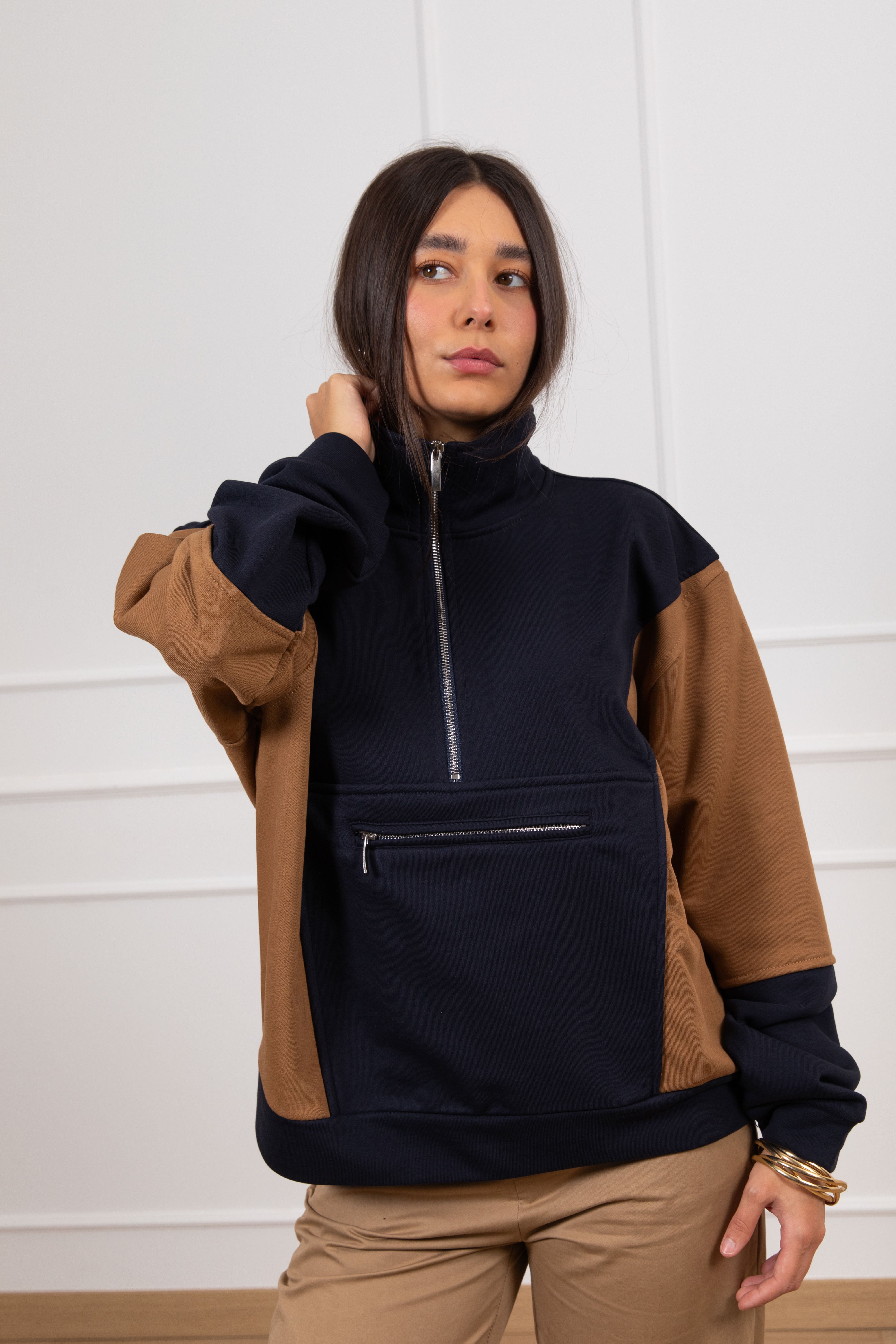 Felpa bi-color con mezza-zip Tensione IN