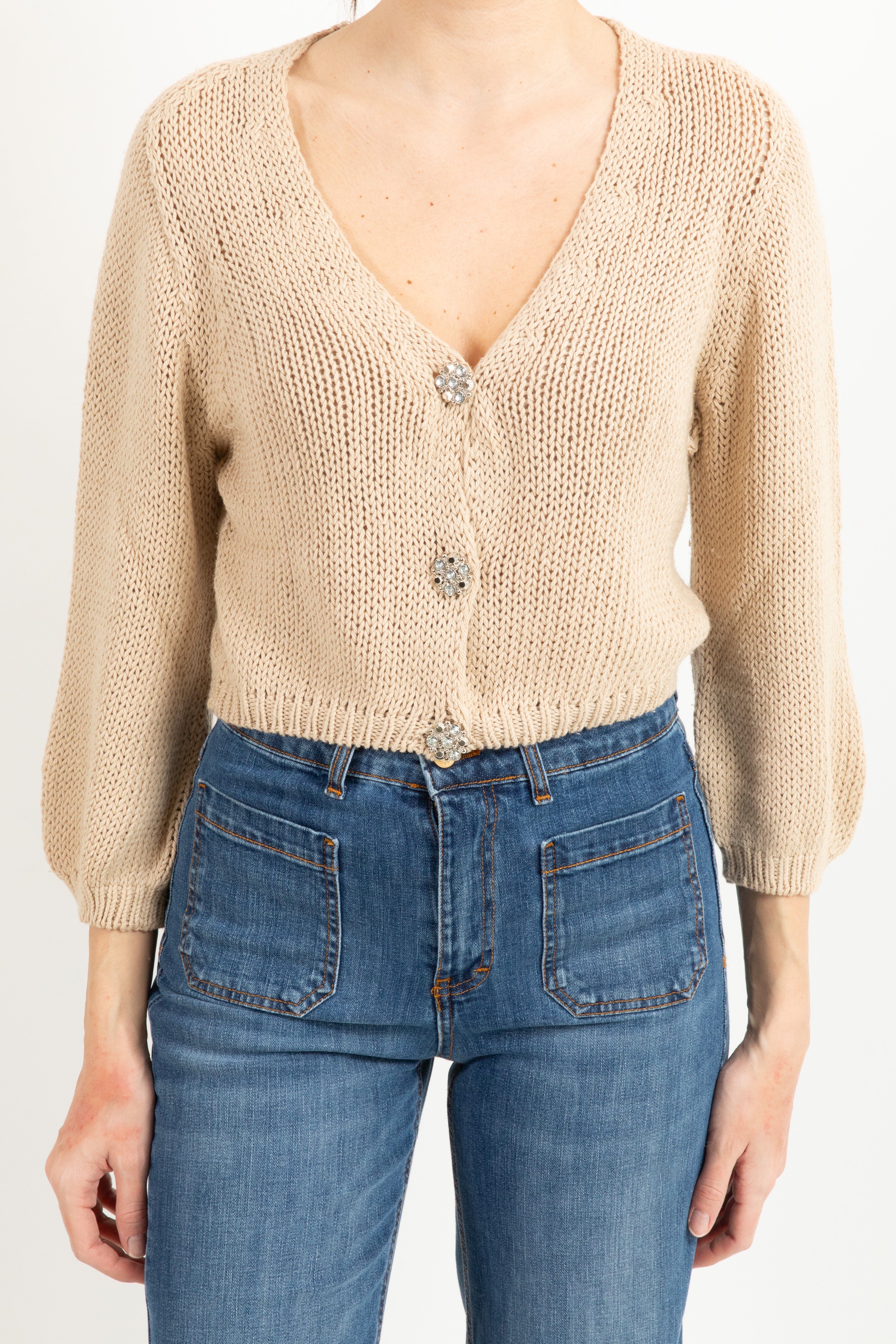 Cardigan cropped con bottoni gioiello ViCOLO