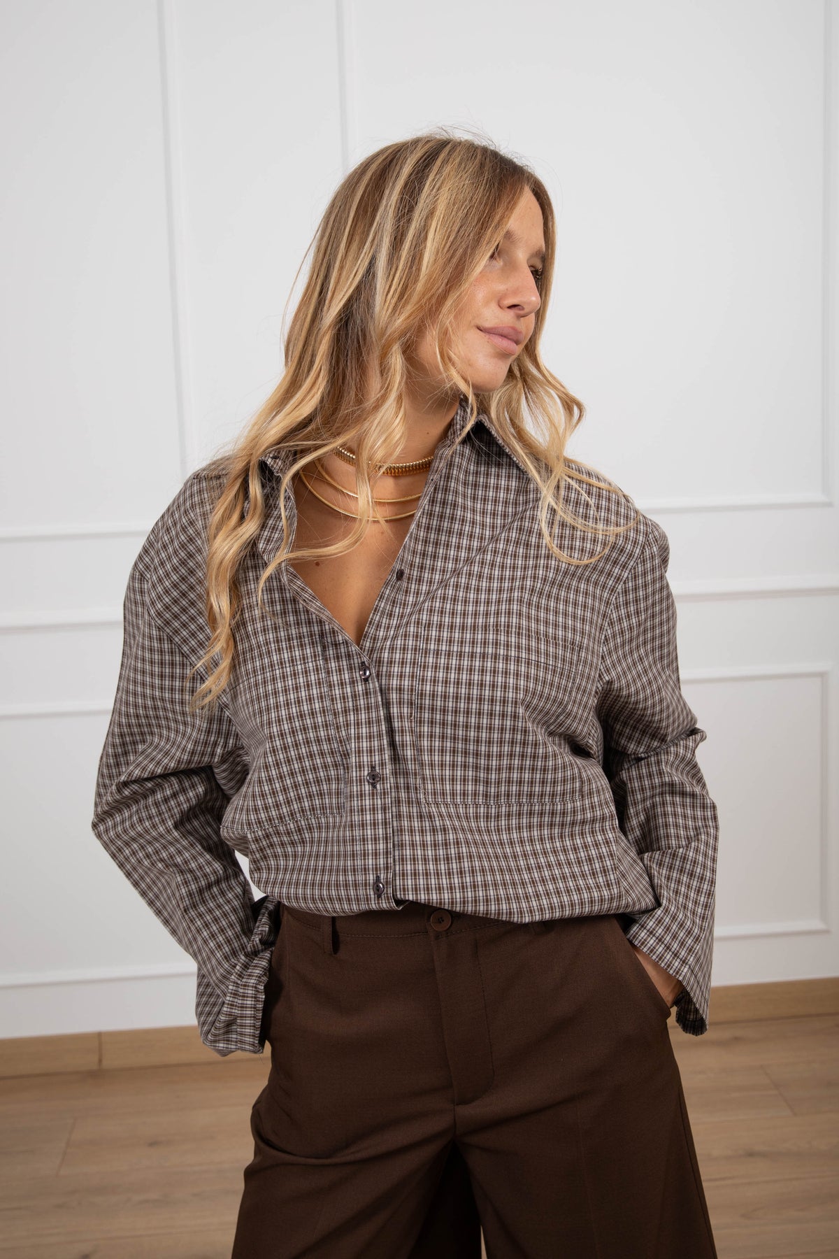 Camicia micro-check beige Haveone