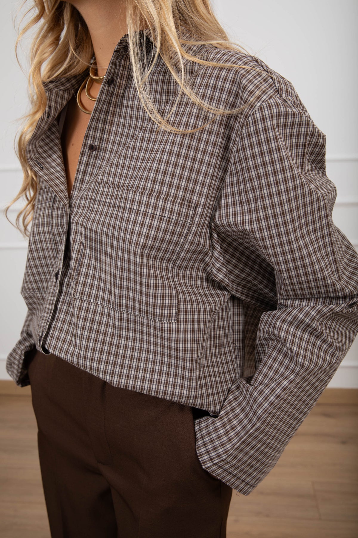 Camicia micro-check beige Haveone