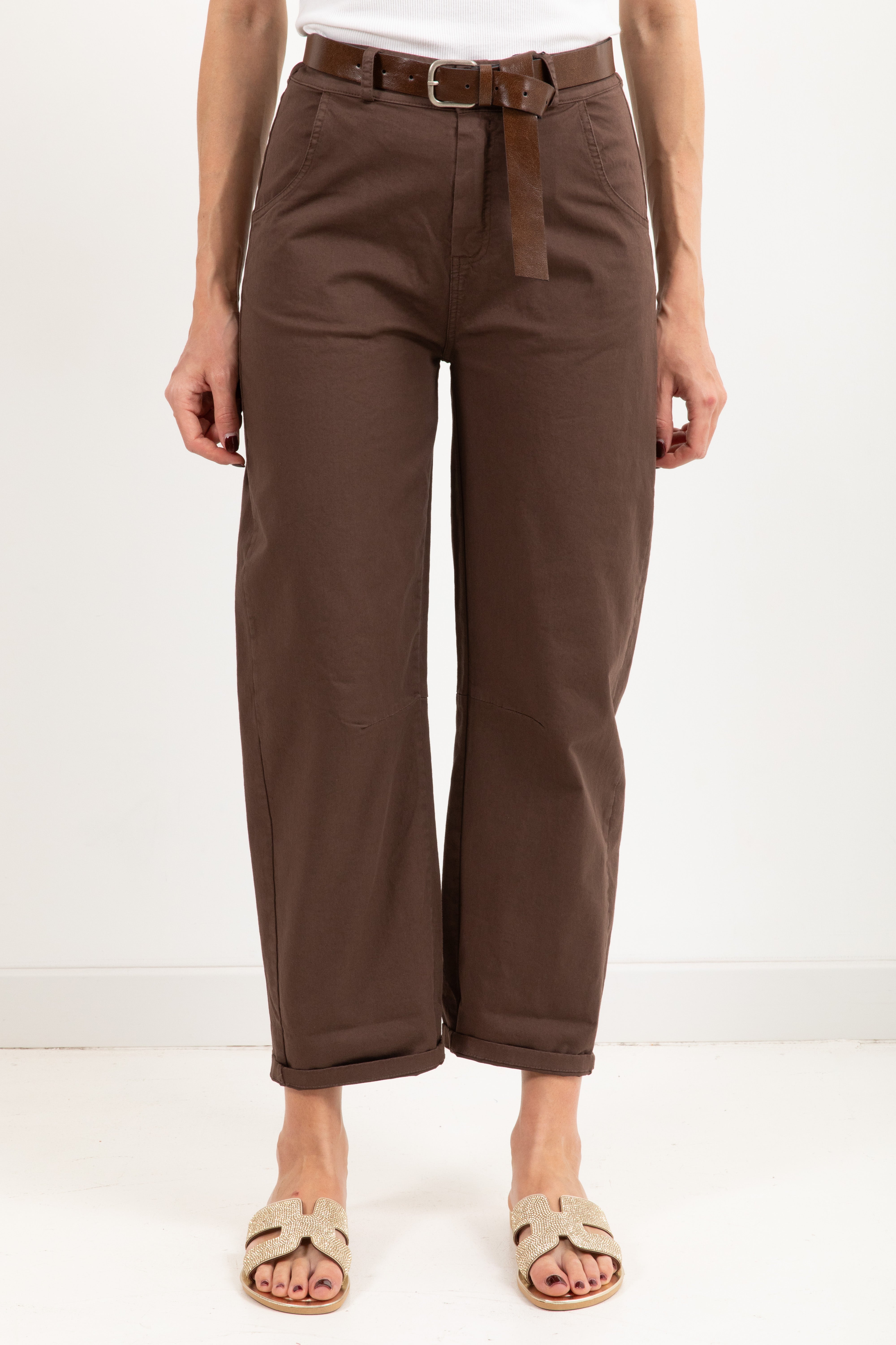 Pantalone carrot-fit in cotone con elastico sul retro Tensione IN